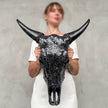 Black Mosaic Cow Skull | Taxidermy Wall Art for Modern Boho or Western Decor
