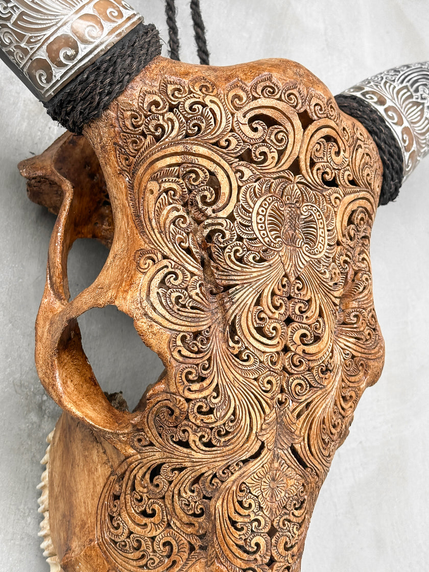 Fully carved cow skulls with Small Lotus Carving Skull,A/078