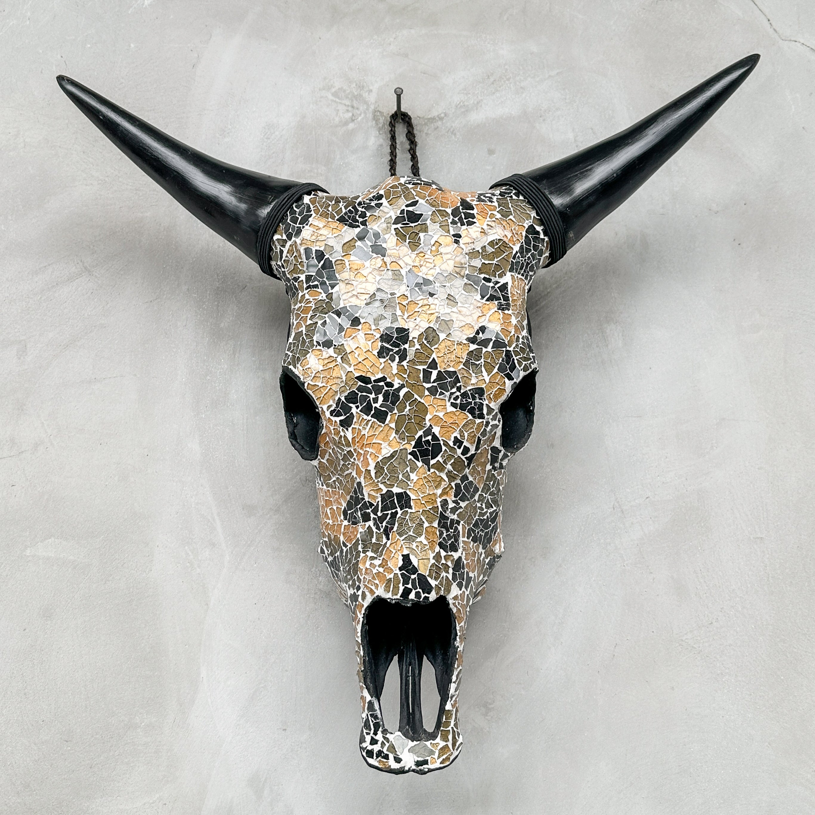 Gold Black Mosaic Cow Skull | Taxidermy Wall Art for Modern Boho or Western Decor