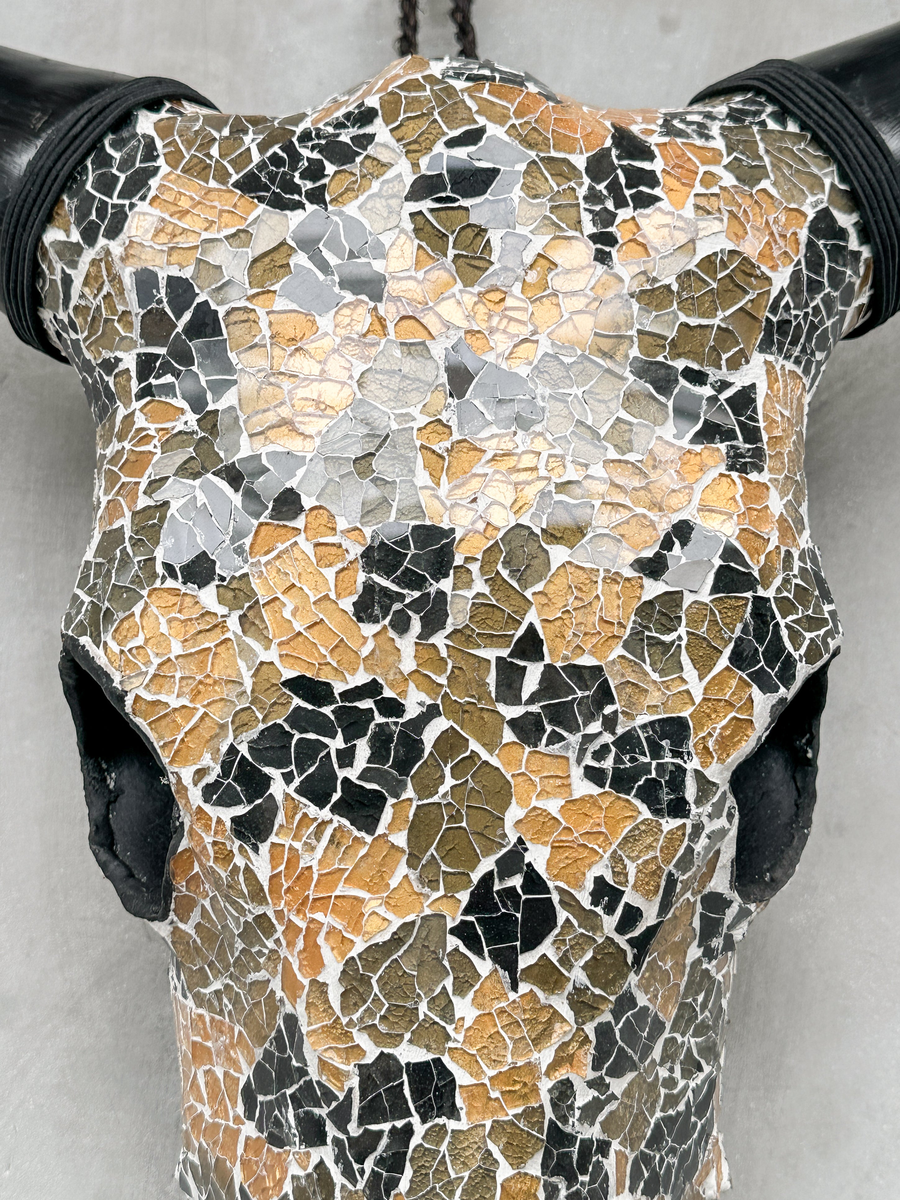 Gold Black Mosaic Cow Skull | Taxidermy Wall Art for Modern Boho or Western Decor