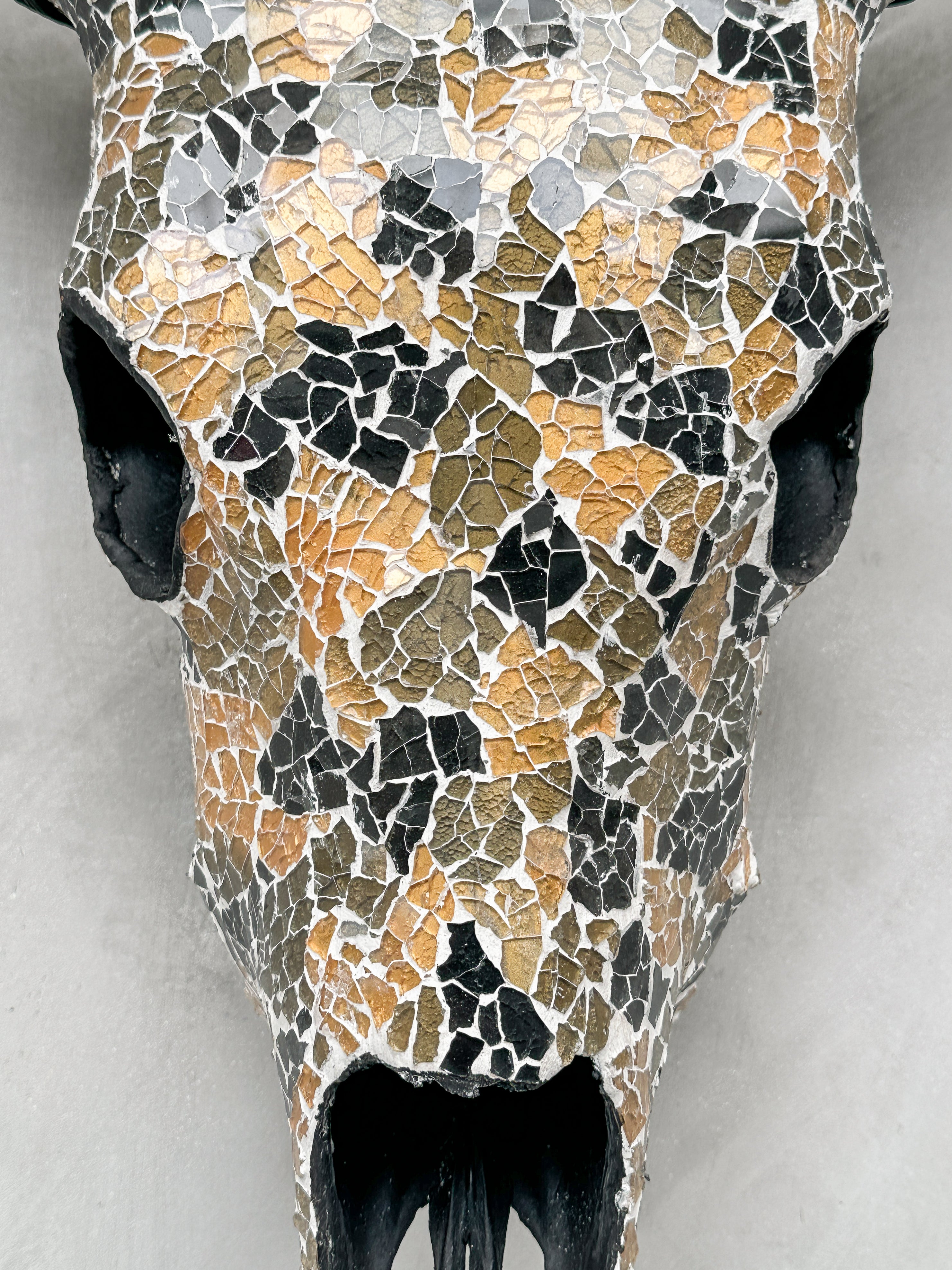 Gold Black Mosaic Cow Skull | Taxidermy Wall Art for Modern Boho or Western Decor
