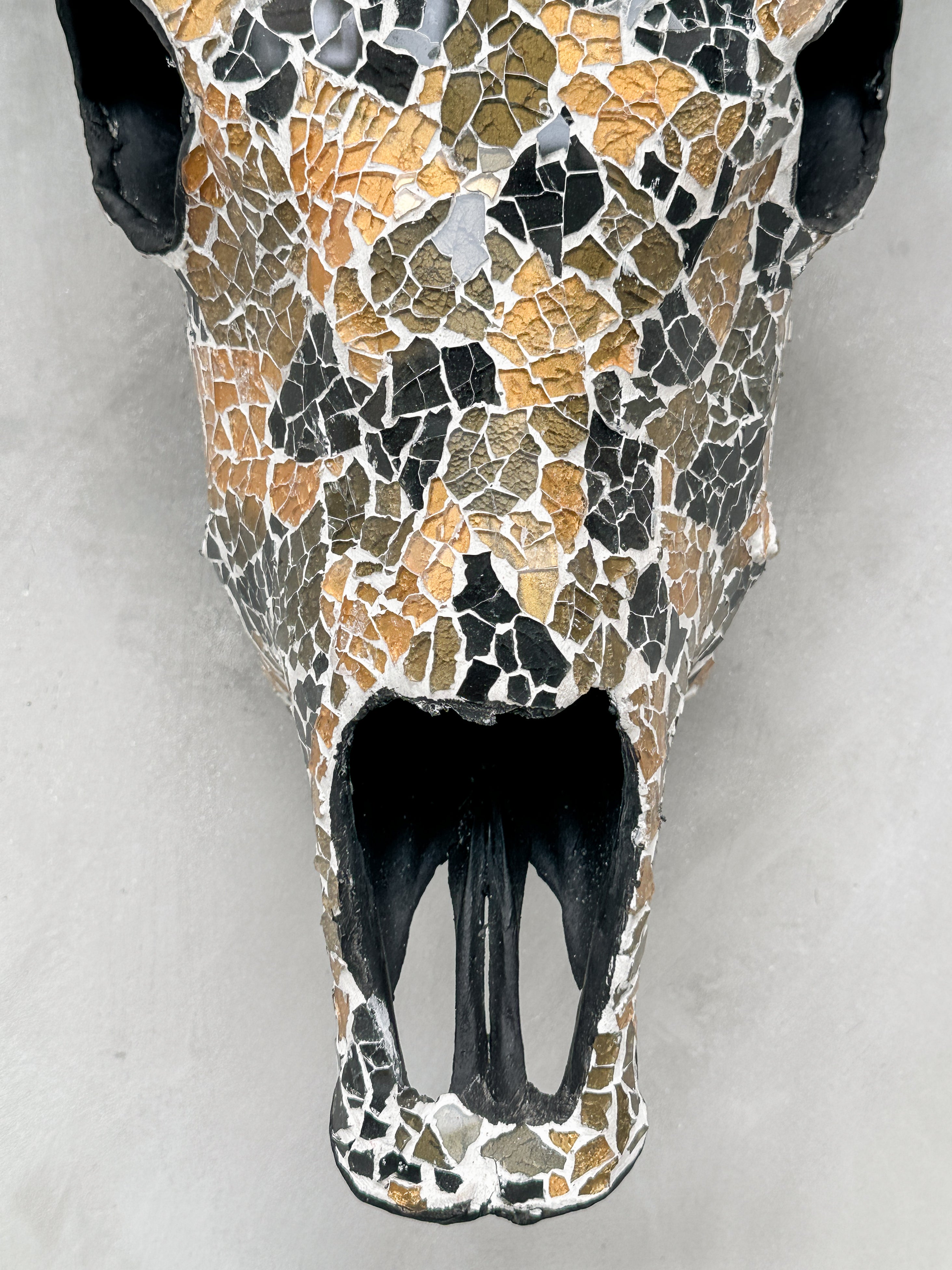 Gold Black Mosaic Cow Skull | Taxidermy Wall Art for Modern Boho or Western Decor