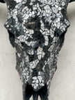 Black & Silver Mosaic Cow Skull | Taxidermy Wall Art for Modern Boho or Western Decor