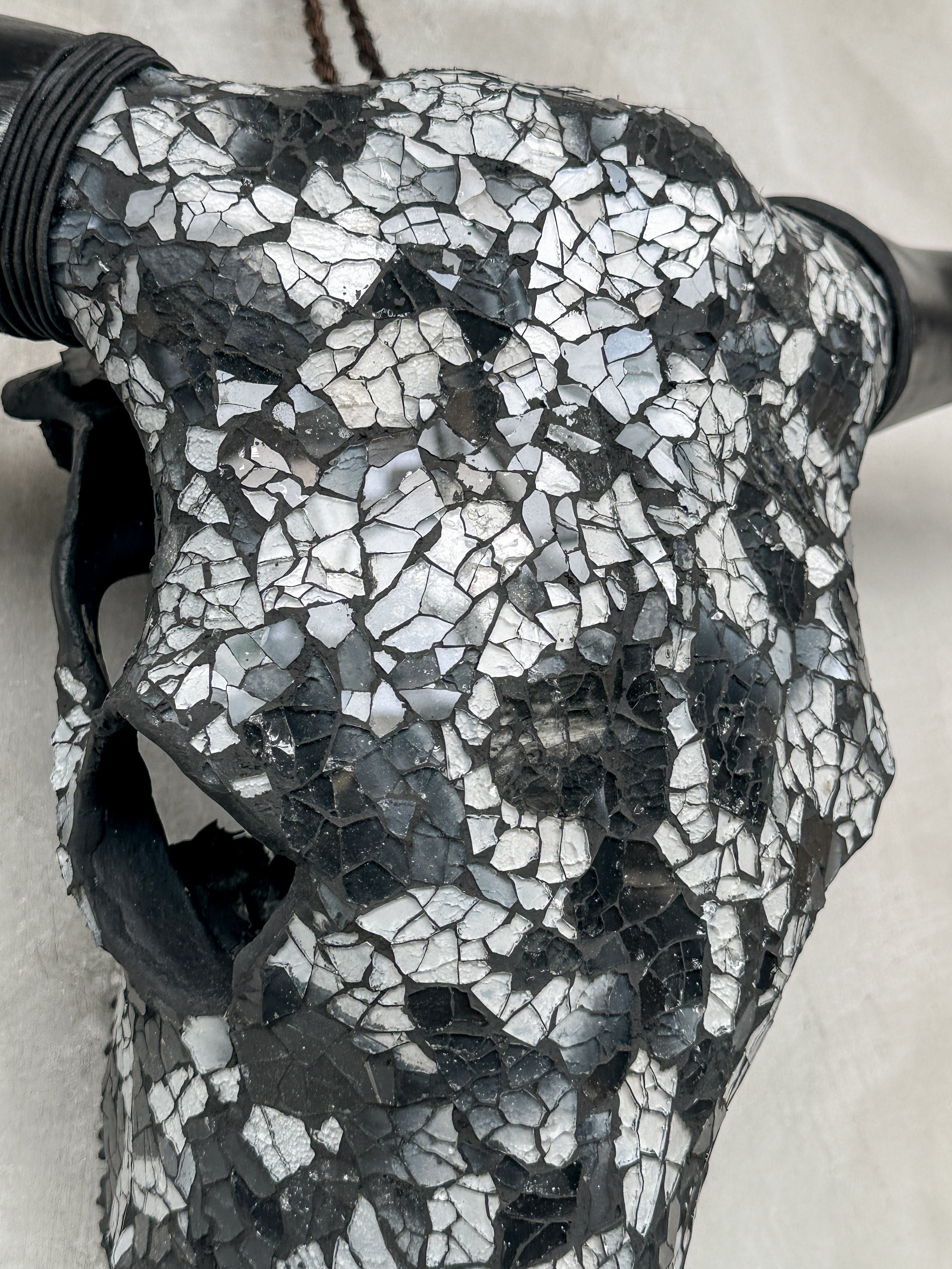 Black & Silver Mosaic Cow Skull | Taxidermy Wall Art for Modern Boho or Western Decor