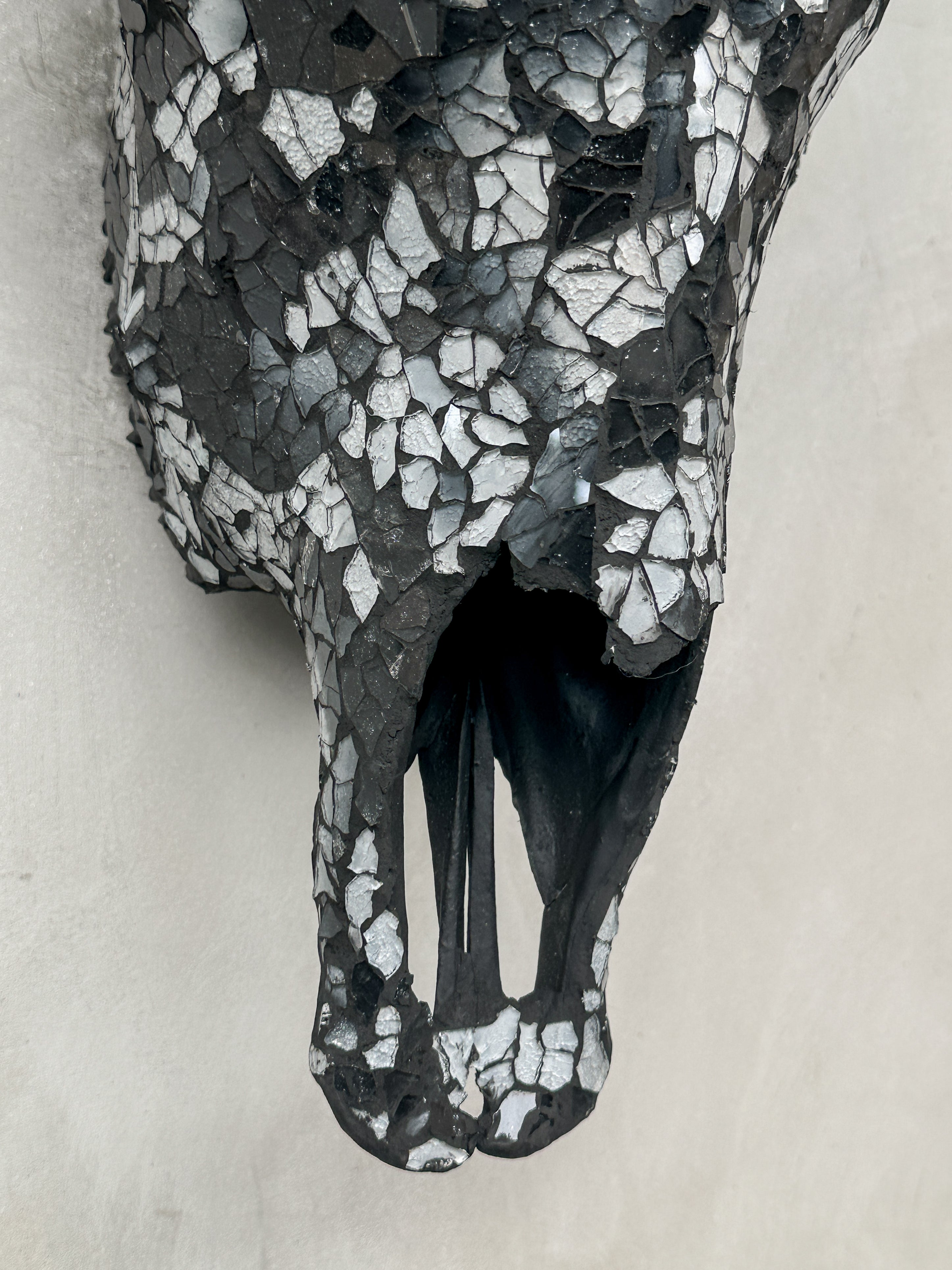 Black & Silver Mosaic Cow Skull | Taxidermy Wall Art for Modern Boho or Western Decor