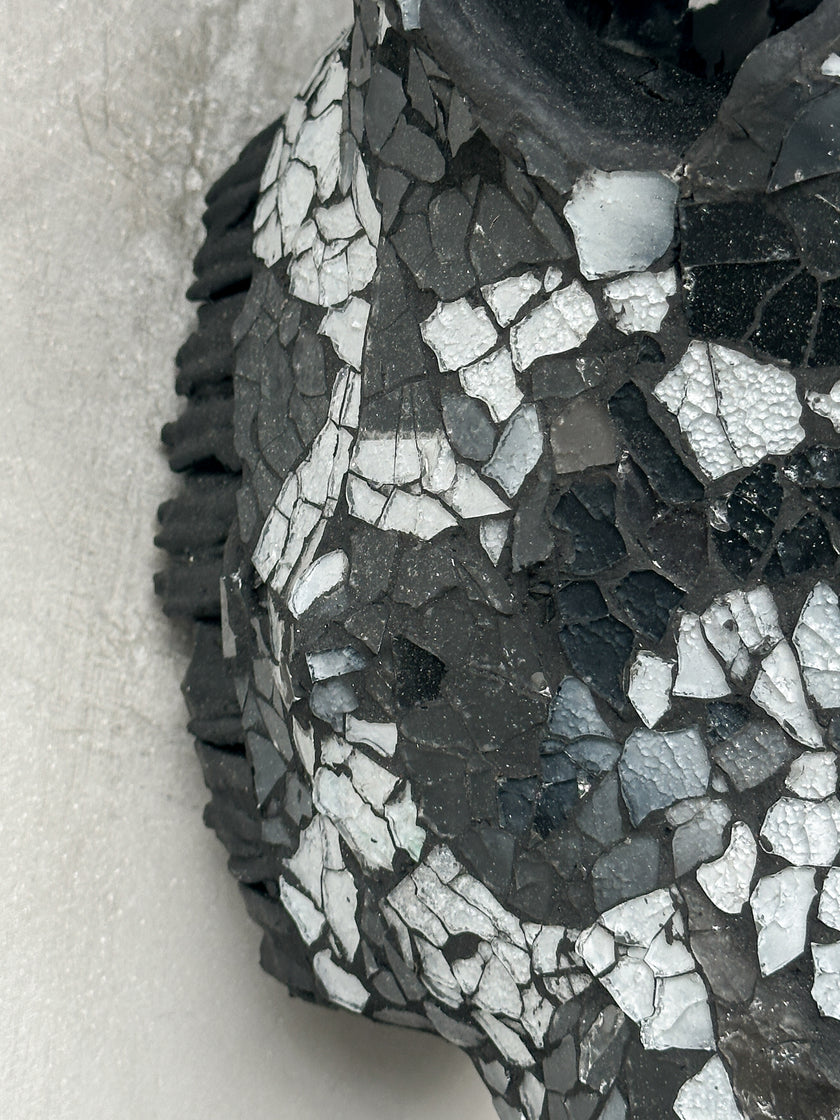 Black & Silver Mosaic Cow Skull | Taxidermy Wall Art for Modern Boho or Western Decor