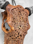 Fully carved cow skulls with Rose Carving Skull,A/086