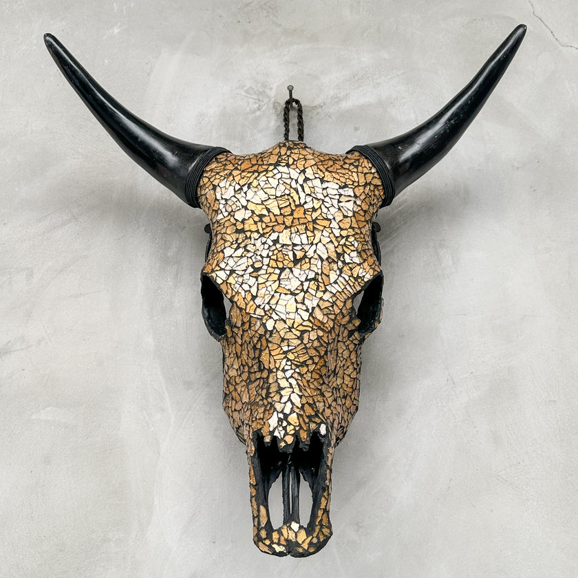Gold Mosaic Cow Skull | Taxidermy Wall Art for Modern Boho or Western Decor