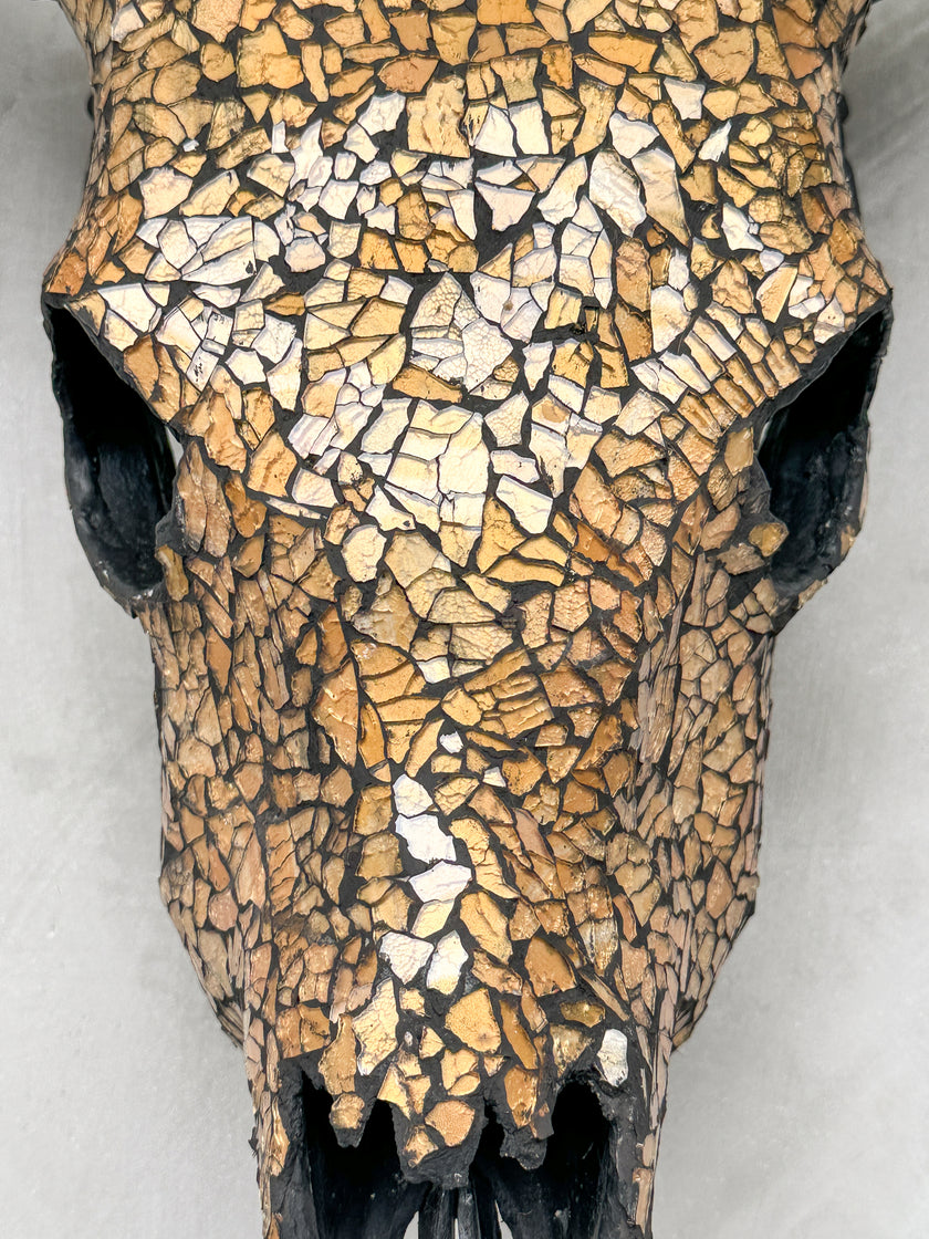 Gold Mosaic Cow Skull | Taxidermy Wall Art for Modern Boho or Western Decor