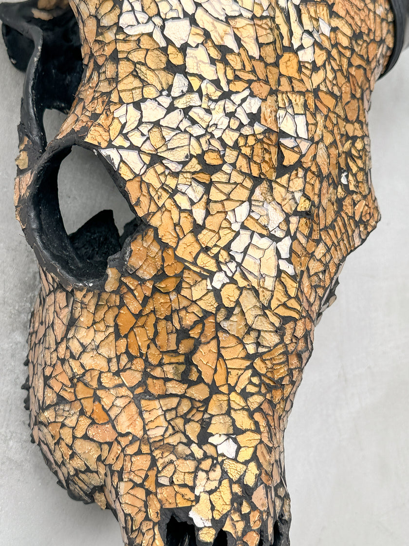 Gold Mosaic Cow Skull | Taxidermy Wall Art for Modern Boho or Western Decor