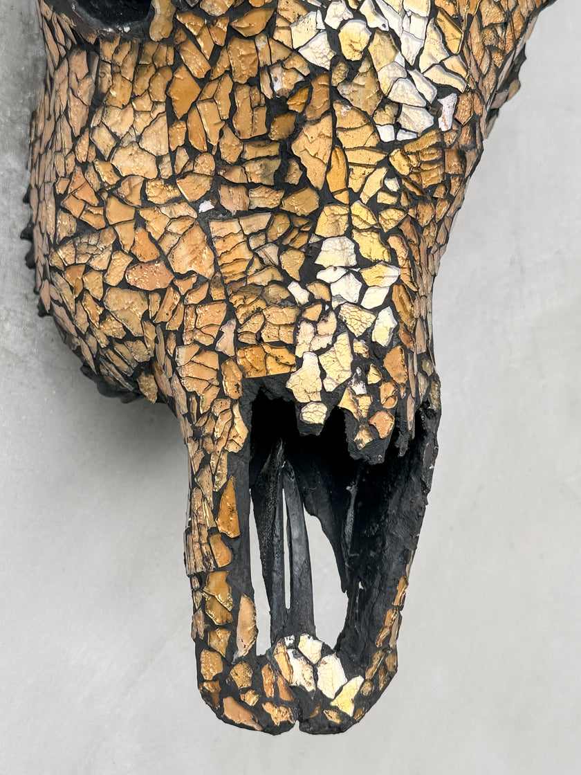 Gold Mosaic Cow Skull | Taxidermy Wall Art for Modern Boho or Western Decor