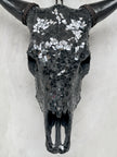Black Mosaic Cow Skull | Taxidermy Wall Art for Modern Boho or Western Decor