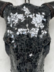 Black Mosaic Cow Skull | Taxidermy Wall Art for Modern Boho or Western Decor