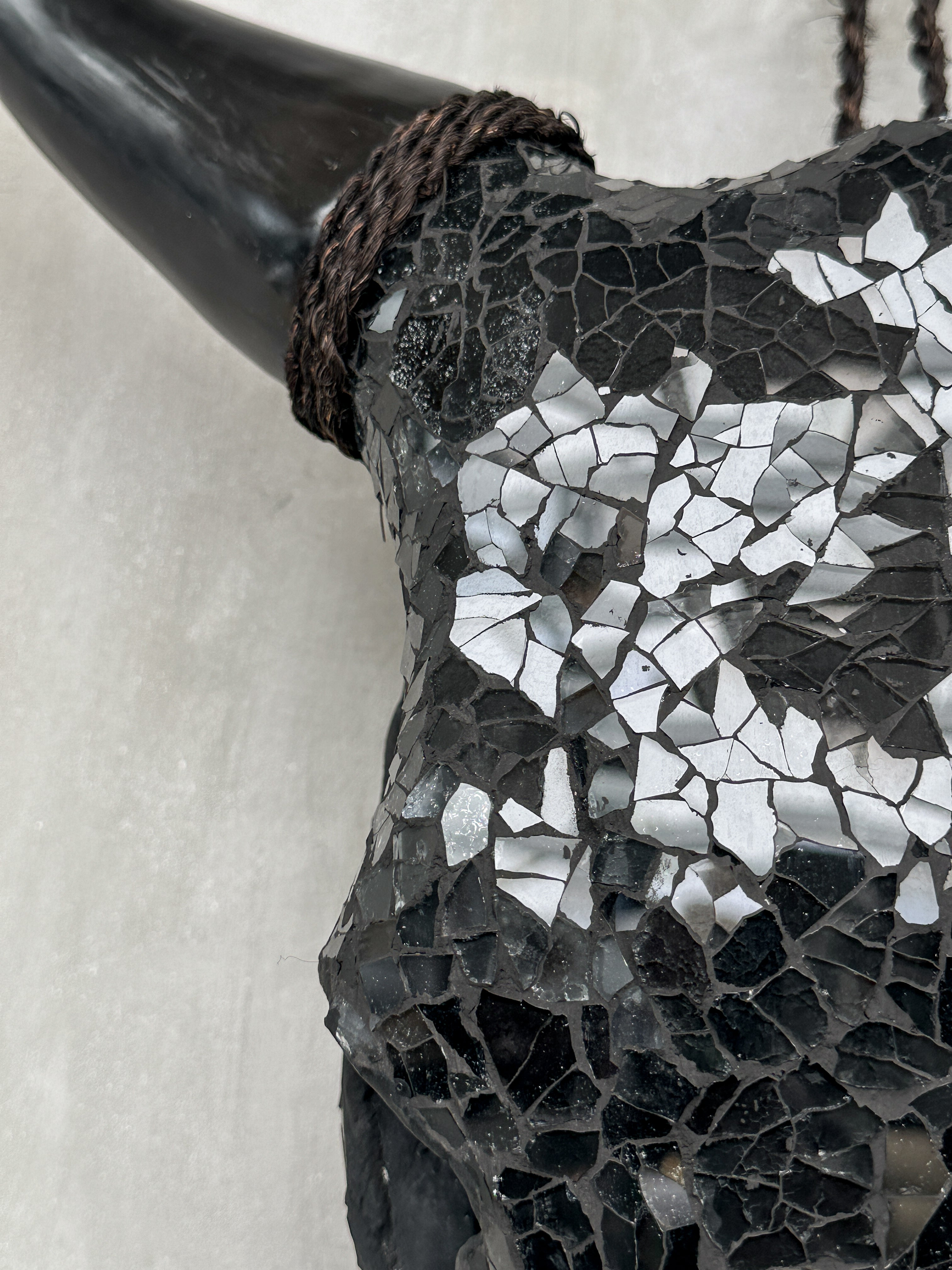 Black Mosaic Cow Skull | Taxidermy Wall Art for Modern Boho or Western Decor