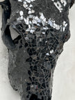 Black Mosaic Cow Skull | Taxidermy Wall Art for Modern Boho or Western Decor