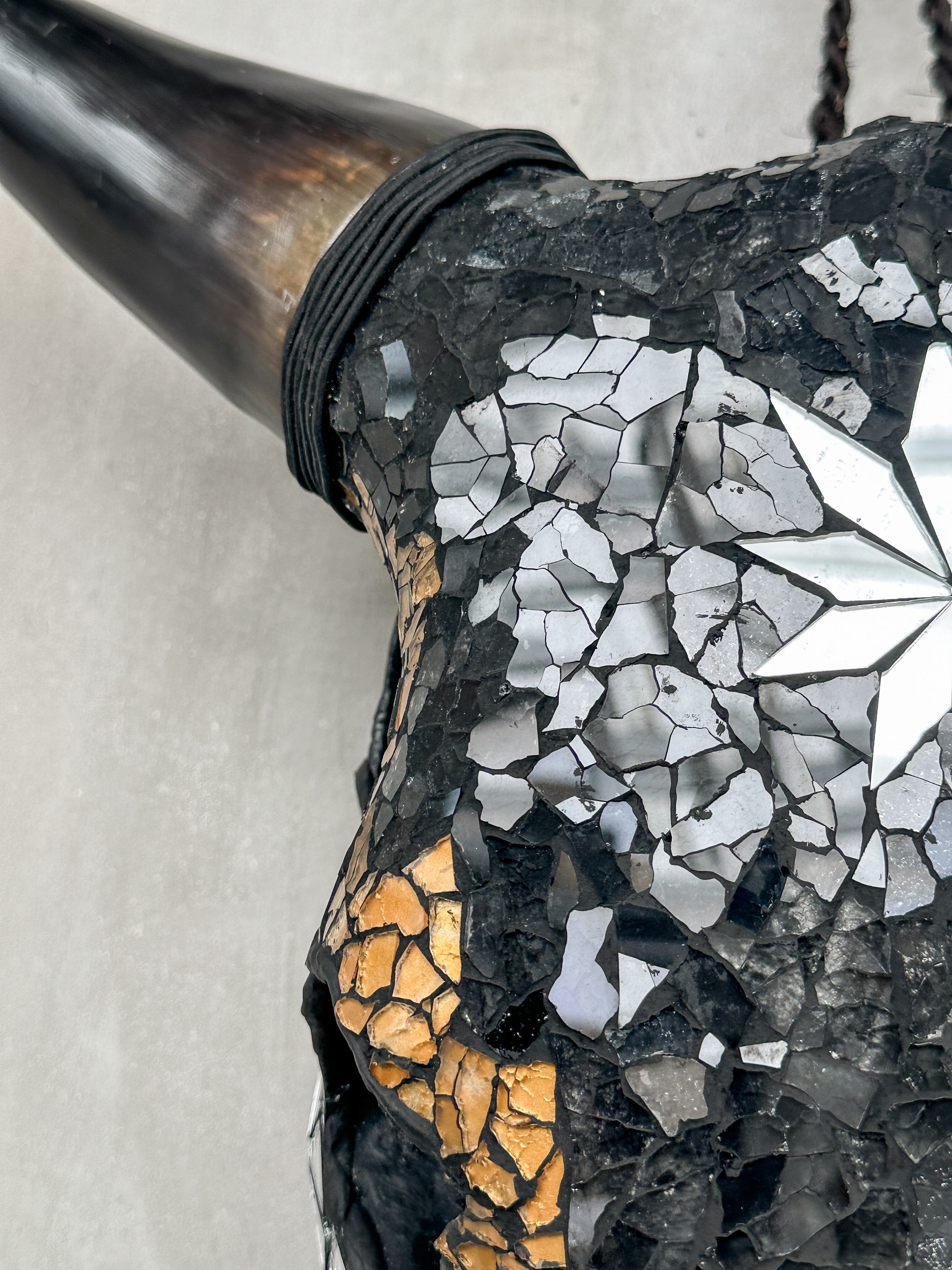 Star Gold Black Silver Mosaic Cow Skull | Taxidermy Wall Art for Modern Boho or Western Decor