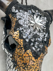 Star Gold Black Silver Mosaic Cow Skull | Taxidermy Wall Art for Modern Boho or Western Decor