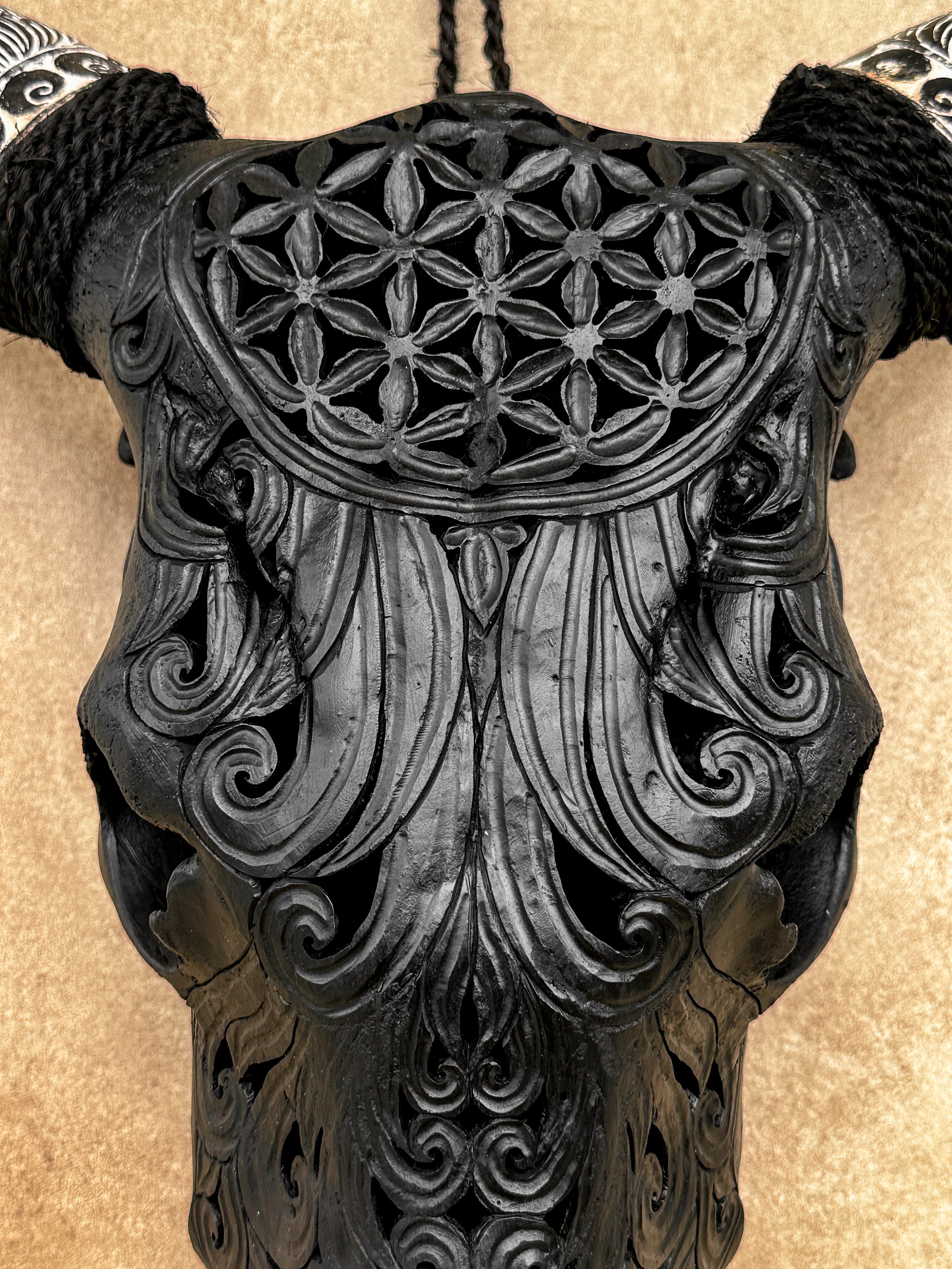 Fully carved cow skulls with Flower Of life Carving Skull,A/082
