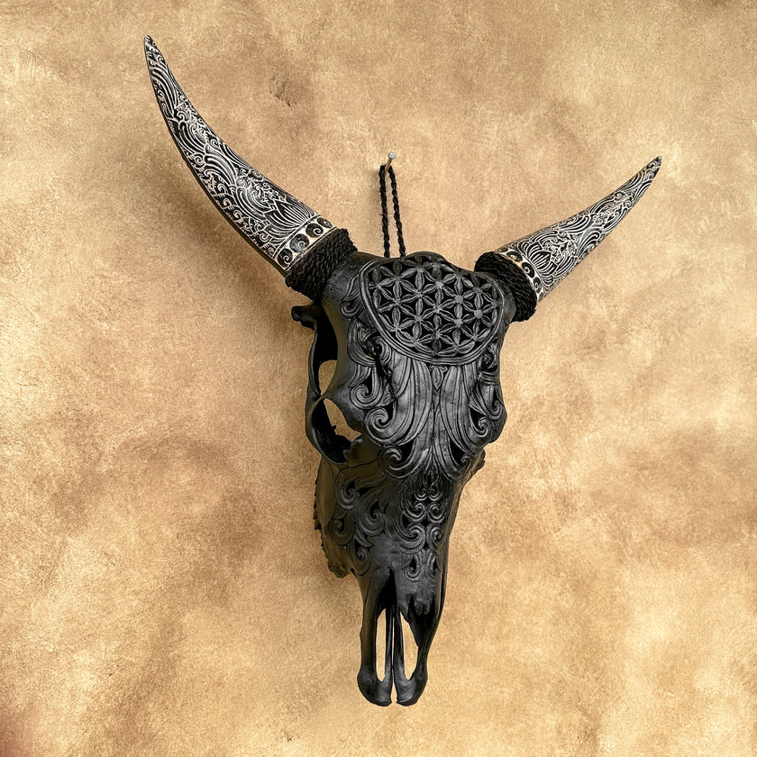 Fully carved cow skulls with Flower Of life Carving Skull,A/082