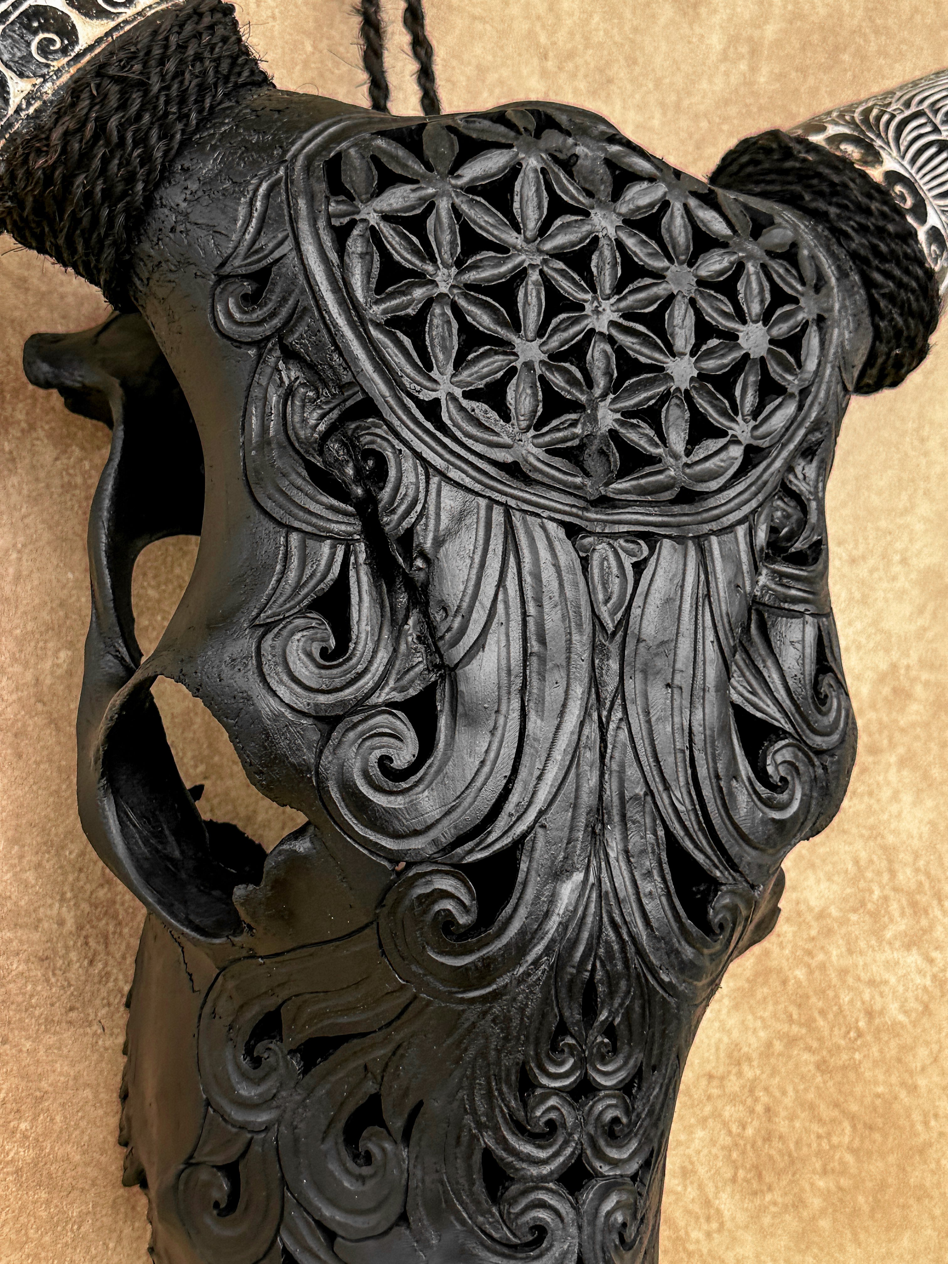 Fully carved cow skulls with Flower Of life Carving Skull,A/082