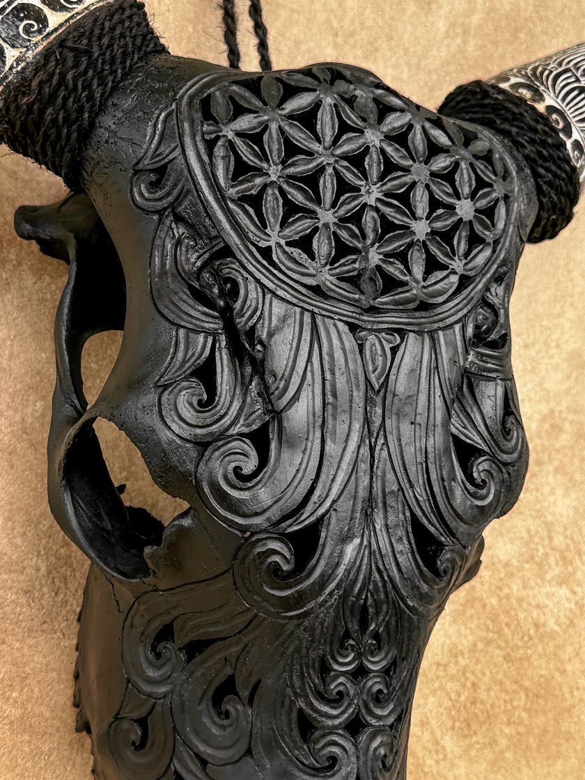 Fully carved cow skulls with Flower Of life Carving Skull,A/082