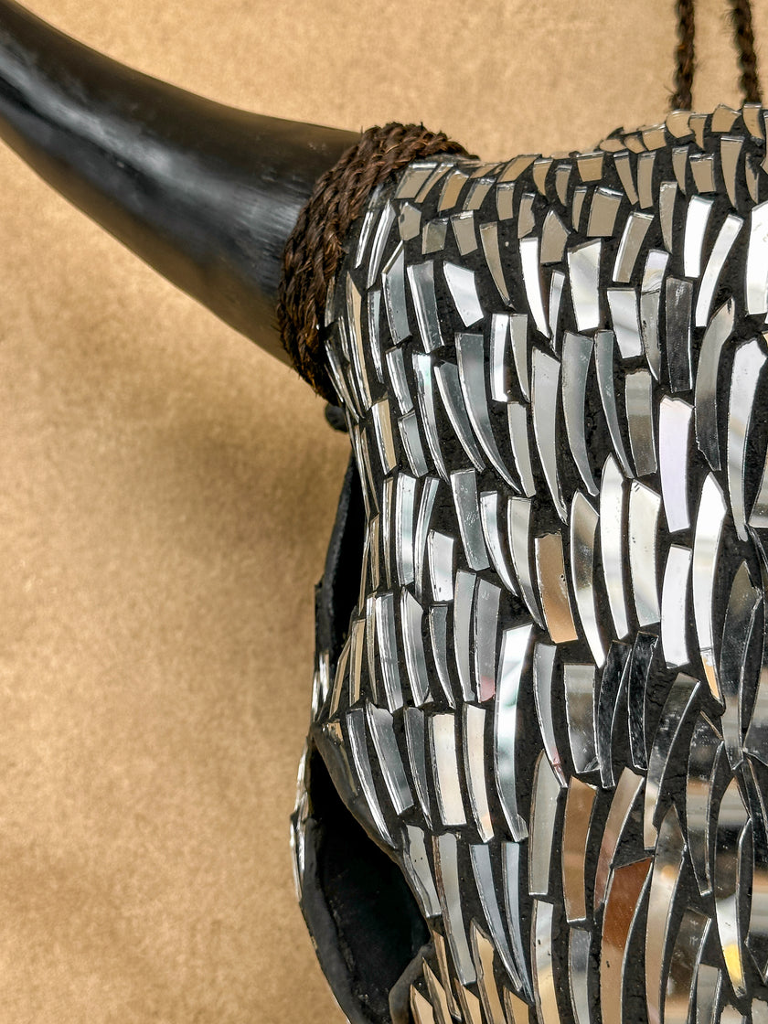Silver Mosaic Cow Skull | Taxidermy Wall Art for Modern Boho or Western Decor