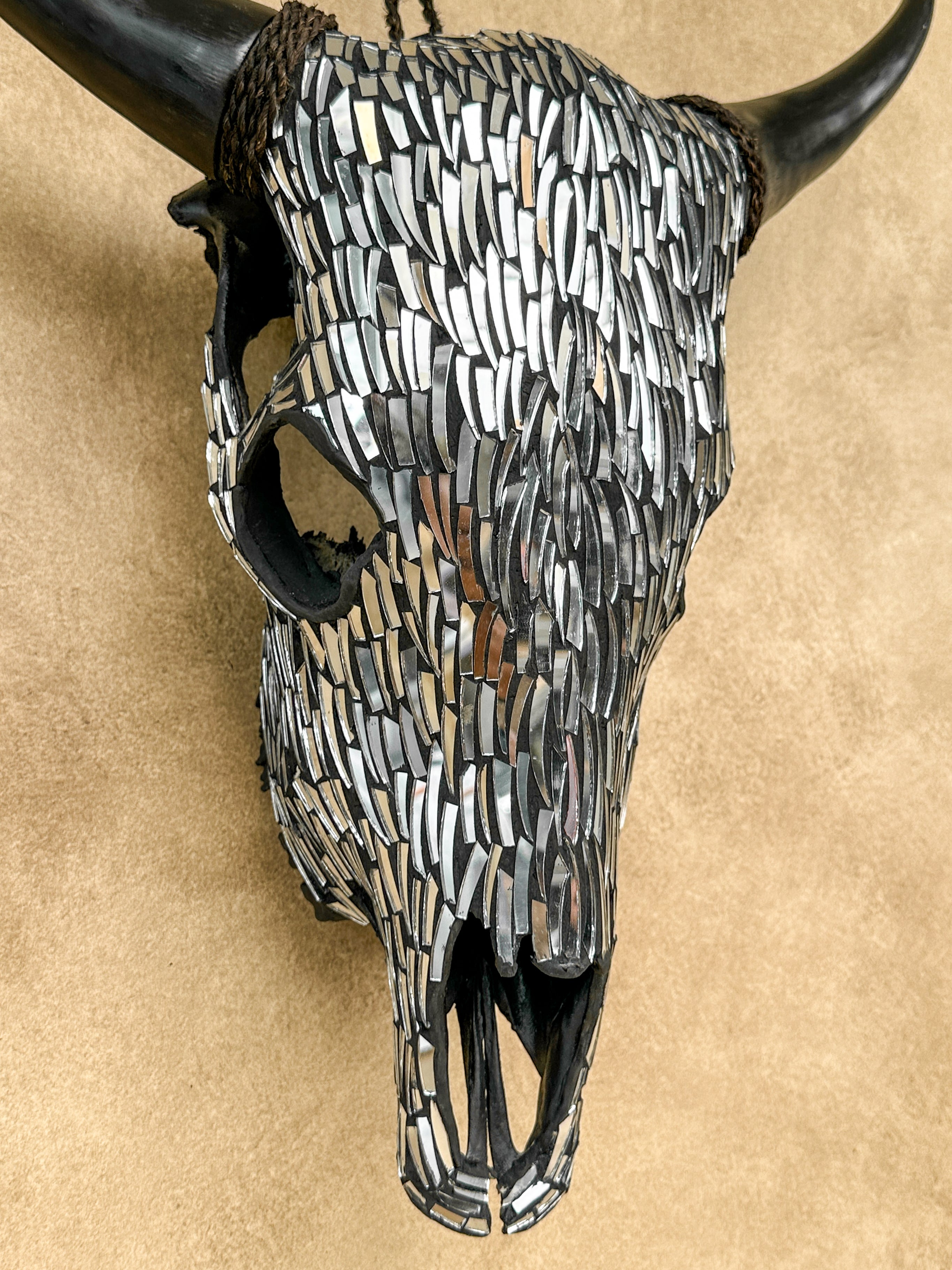 Silver Mosaic Cow Skull | Taxidermy Wall Art for Modern Boho or Western Decor