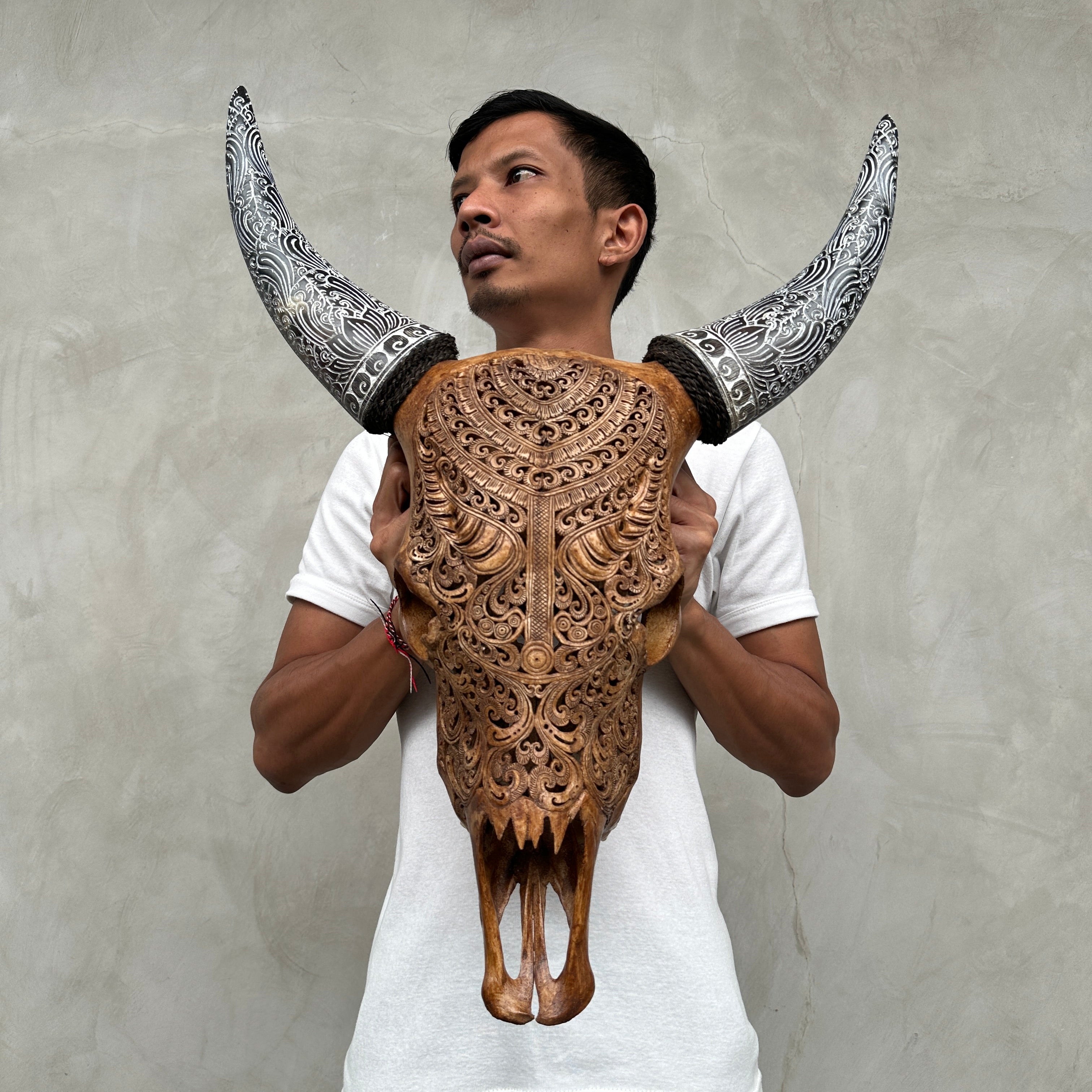 Cow & Horns Carved Badong - Skull,A/039