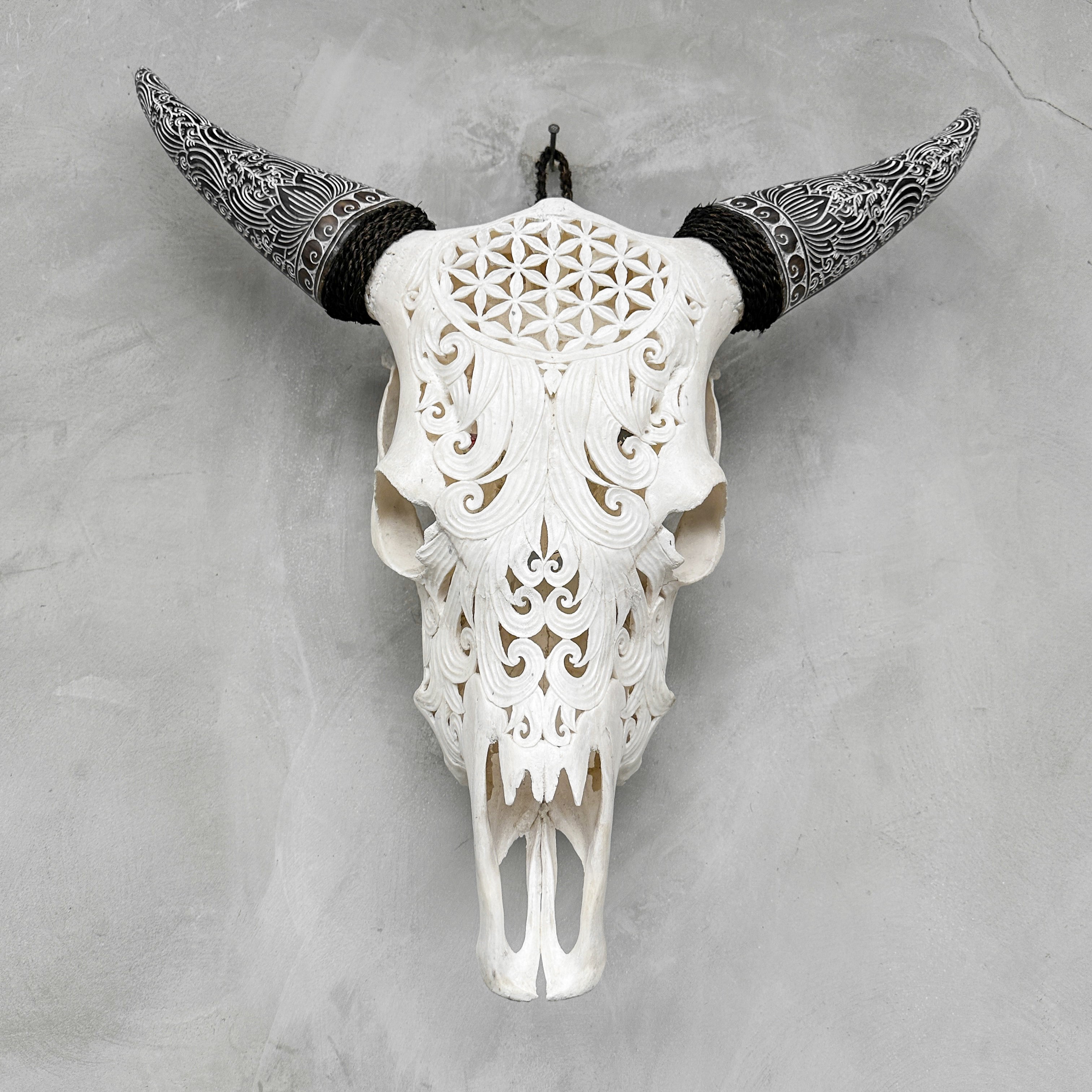 Fully carved cow skulls with Flower Of life Carving Skull,A/080