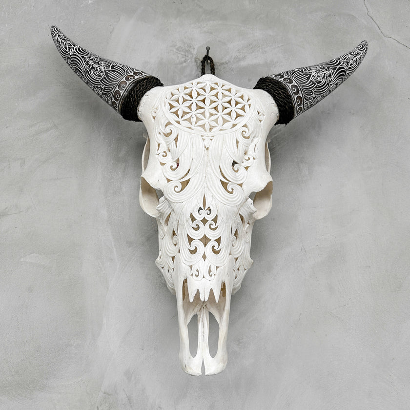 Fully carved cow skulls with Flower Of life Carving Skull,A/080