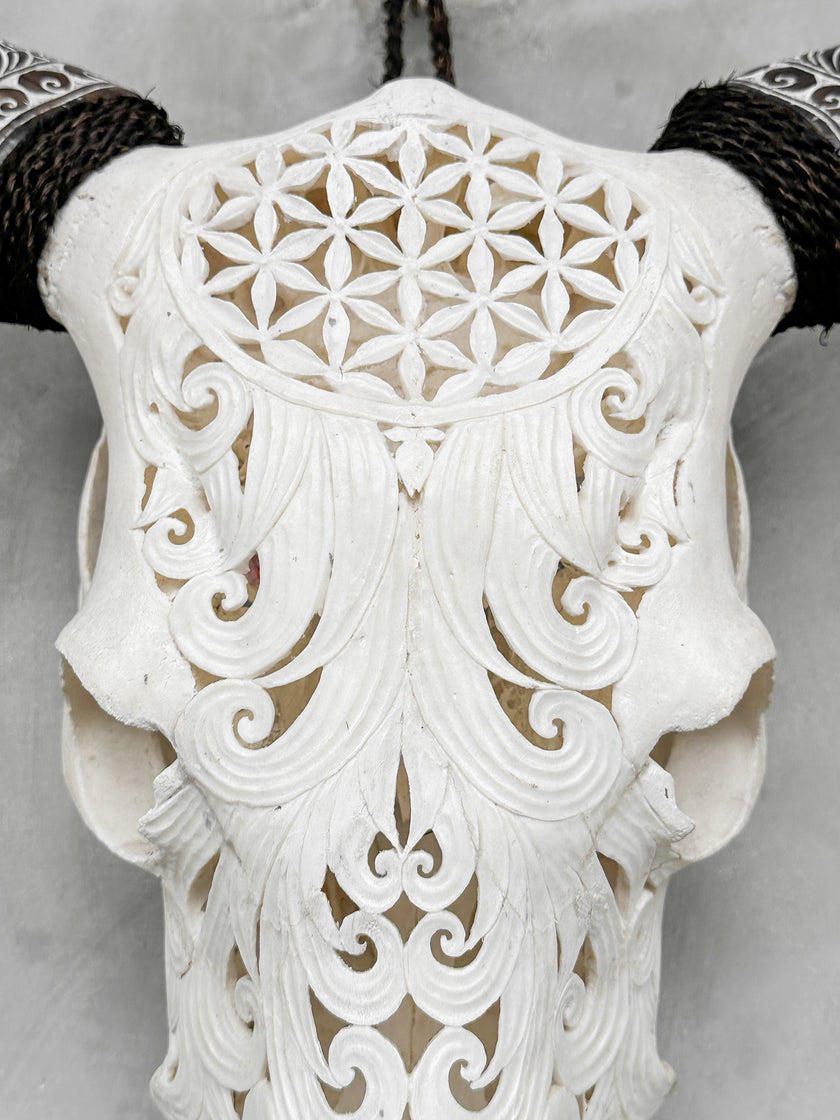 Fully carved cow skulls with Flower Of life Carving Skull,A/080