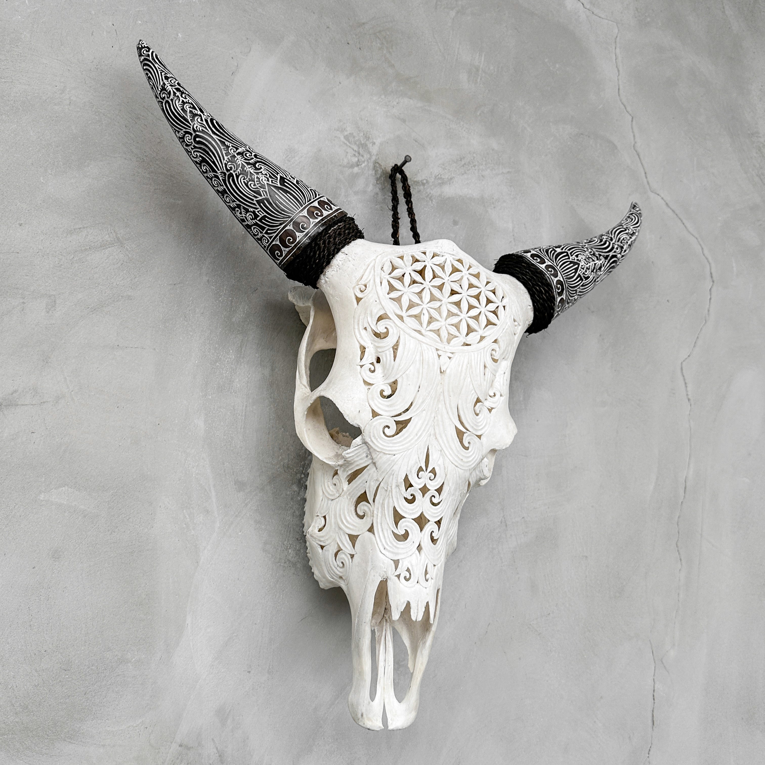 Fully carved cow skulls with Flower Of life Carving Skull,A/080