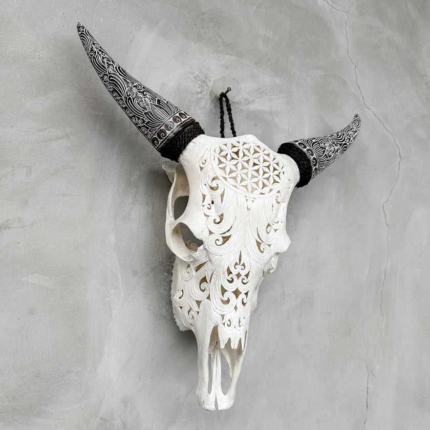 Fully carved cow skulls with Flower Of life Carving Skull,A/080
