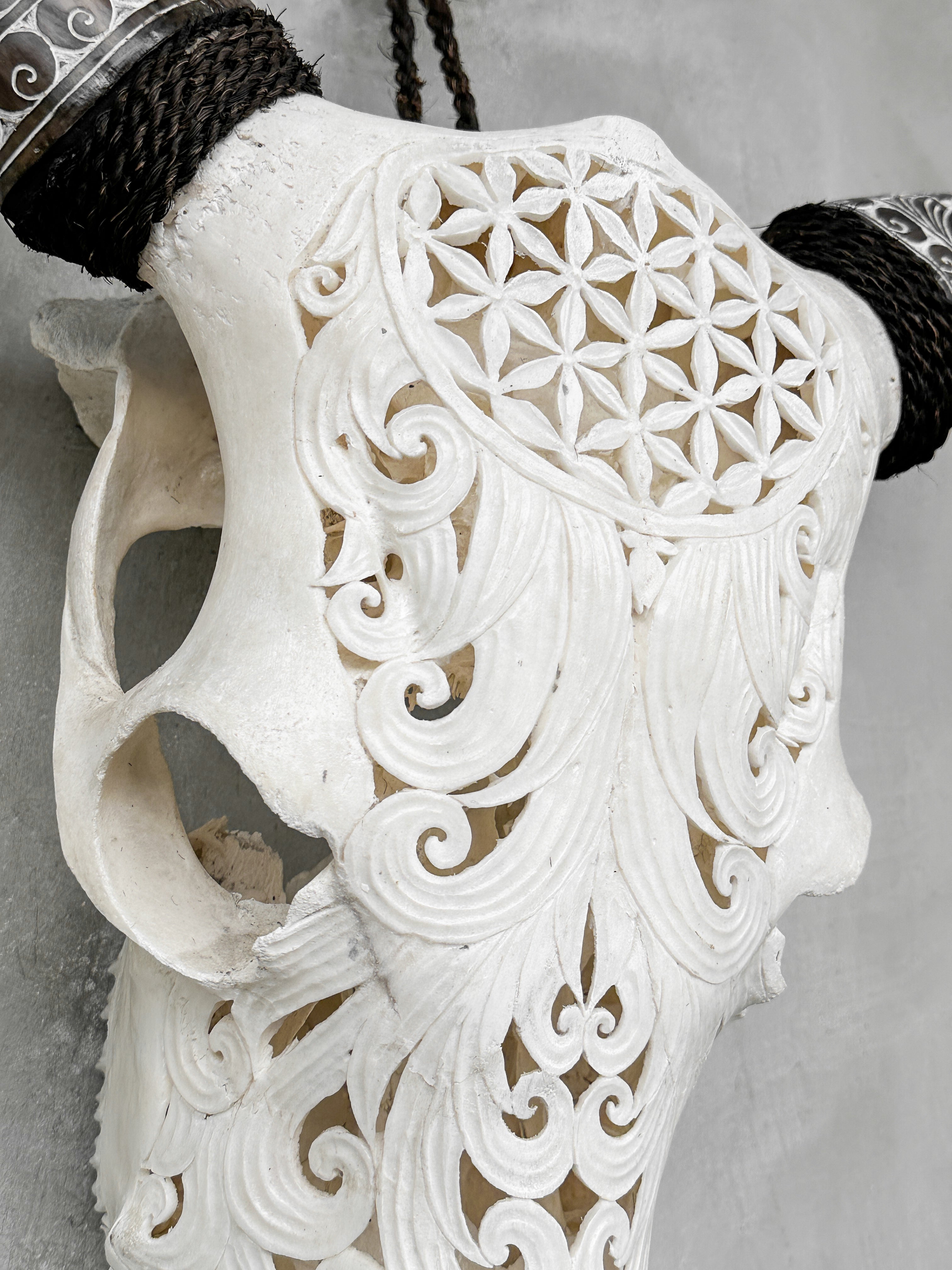 Fully carved cow skulls with Flower Of life Carving Skull,A/080