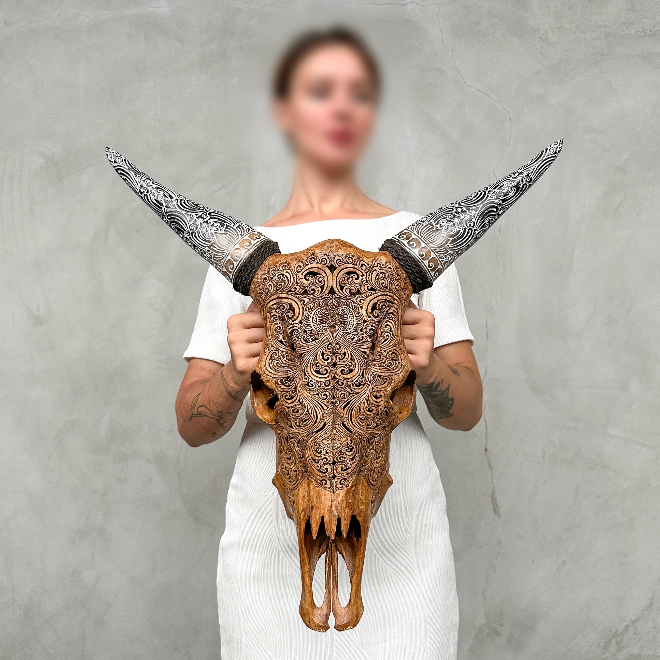 Fully carved cow skulls with Small Lotus Carving Skull,A/078