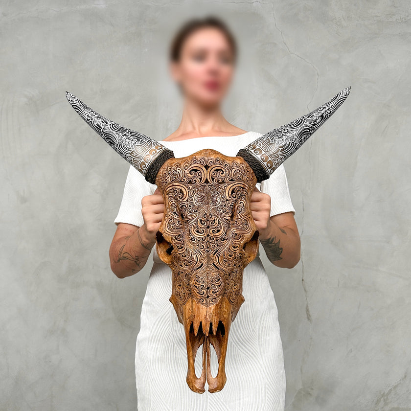 Fully carved cow skulls with Small Lotus Carving Skull,A/078