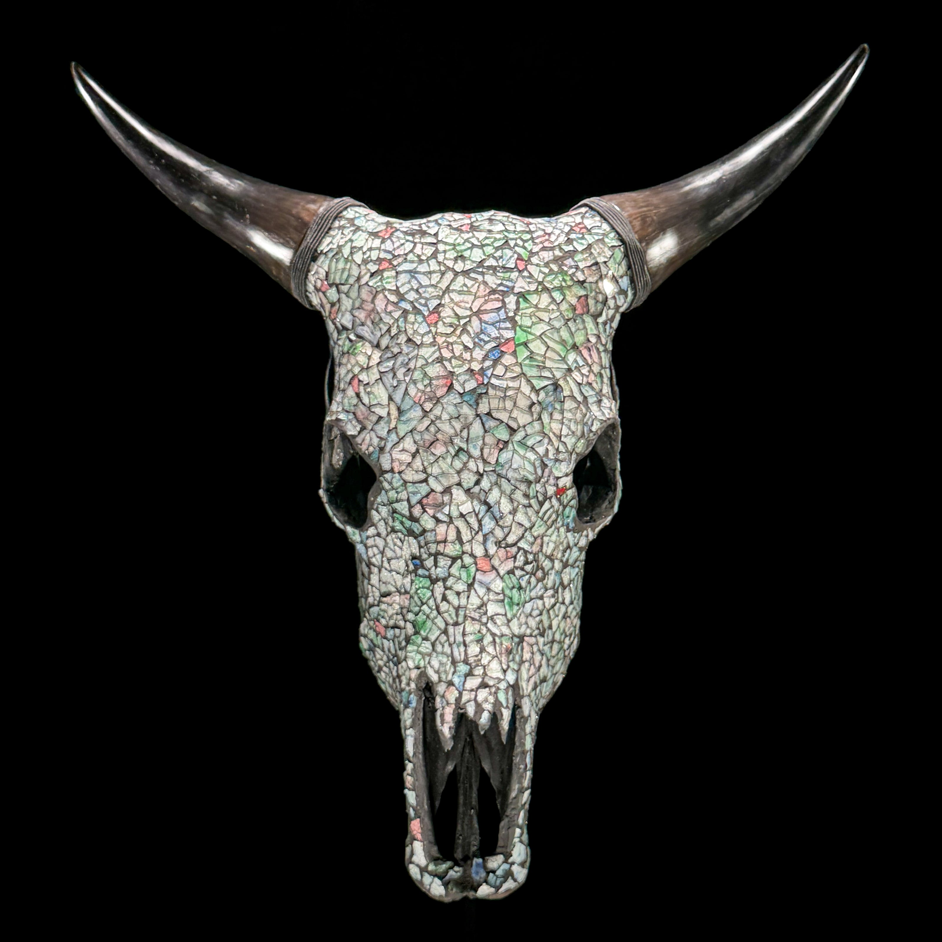 Pastel Green Mosaic Cow Skull | Taxidermy Wall Art for Modern Boho or Western Decor
