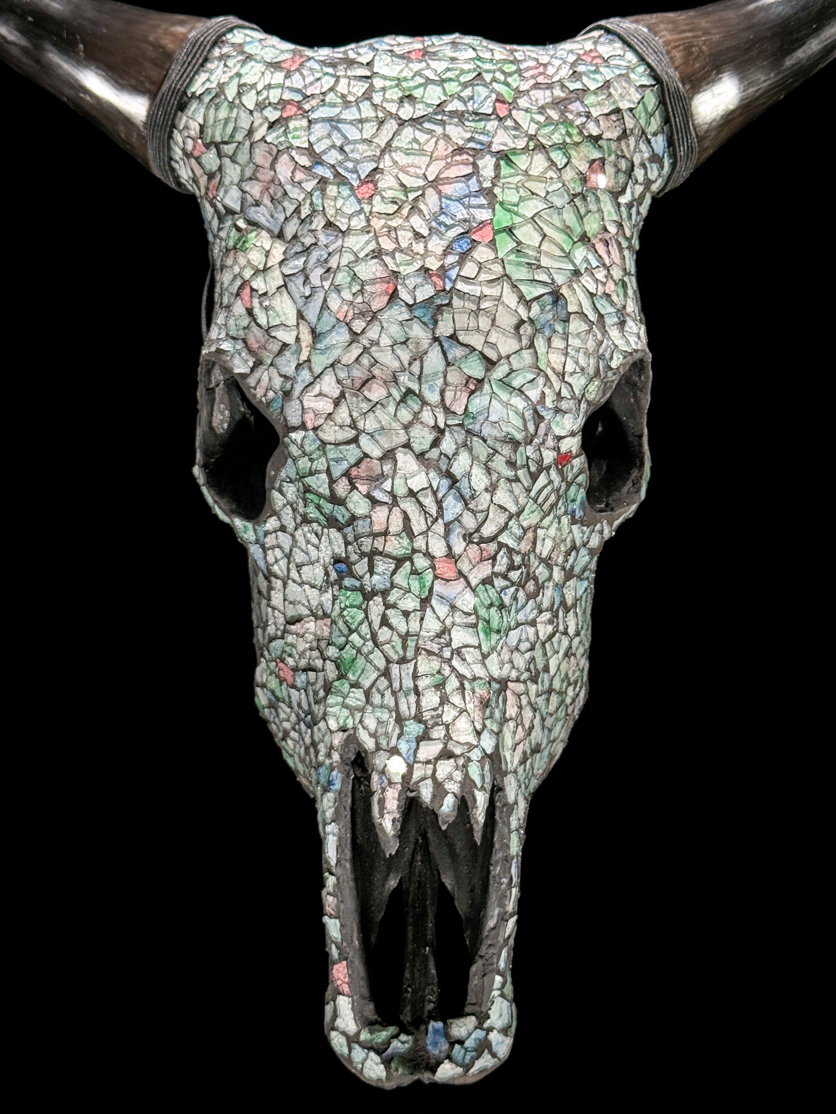 Pastel Green Mosaic Cow Skull | Taxidermy Wall Art for Modern Boho or Western Decor