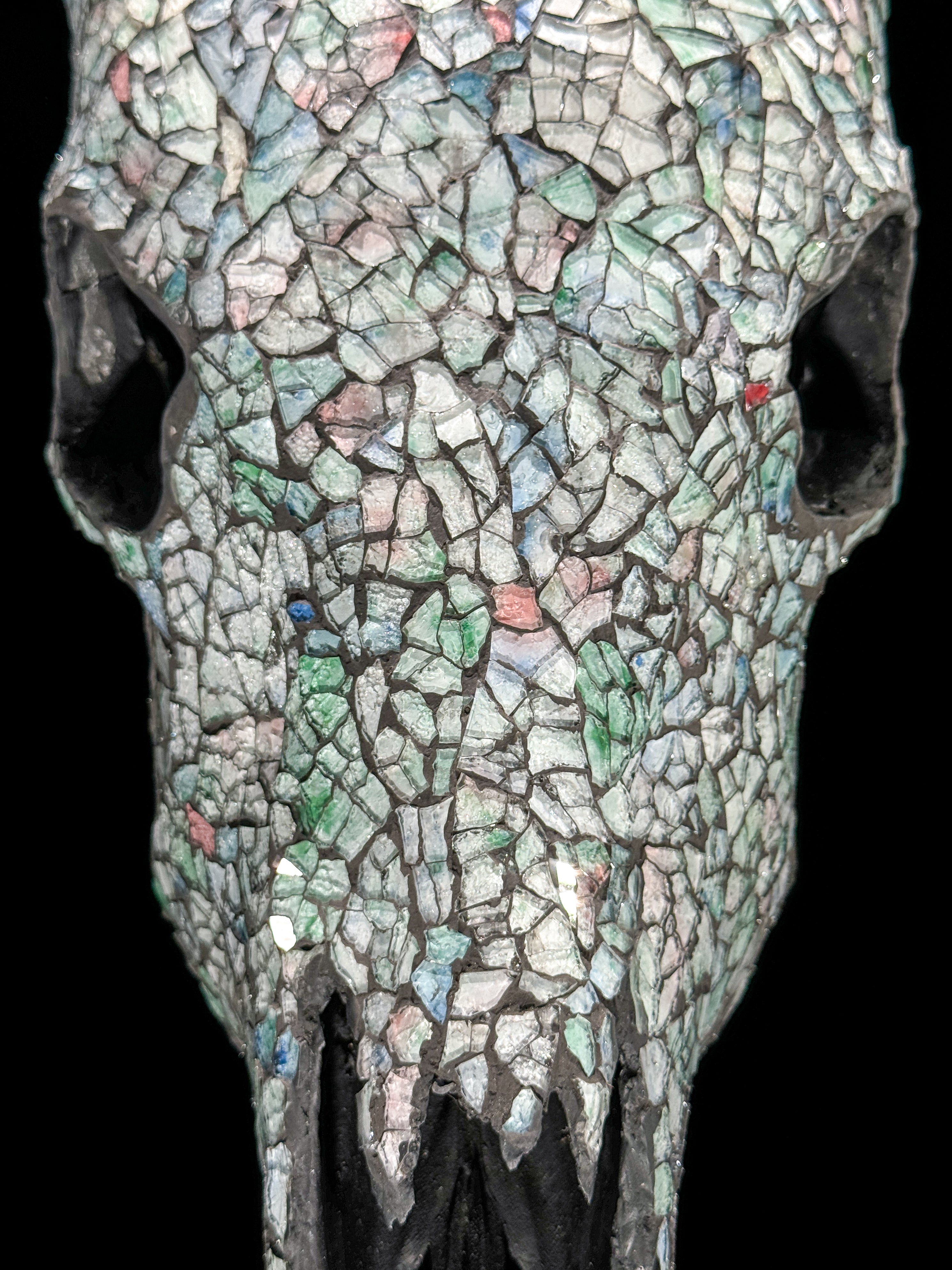 Pastel Green Mosaic Cow Skull | Taxidermy Wall Art for Modern Boho or Western Decor