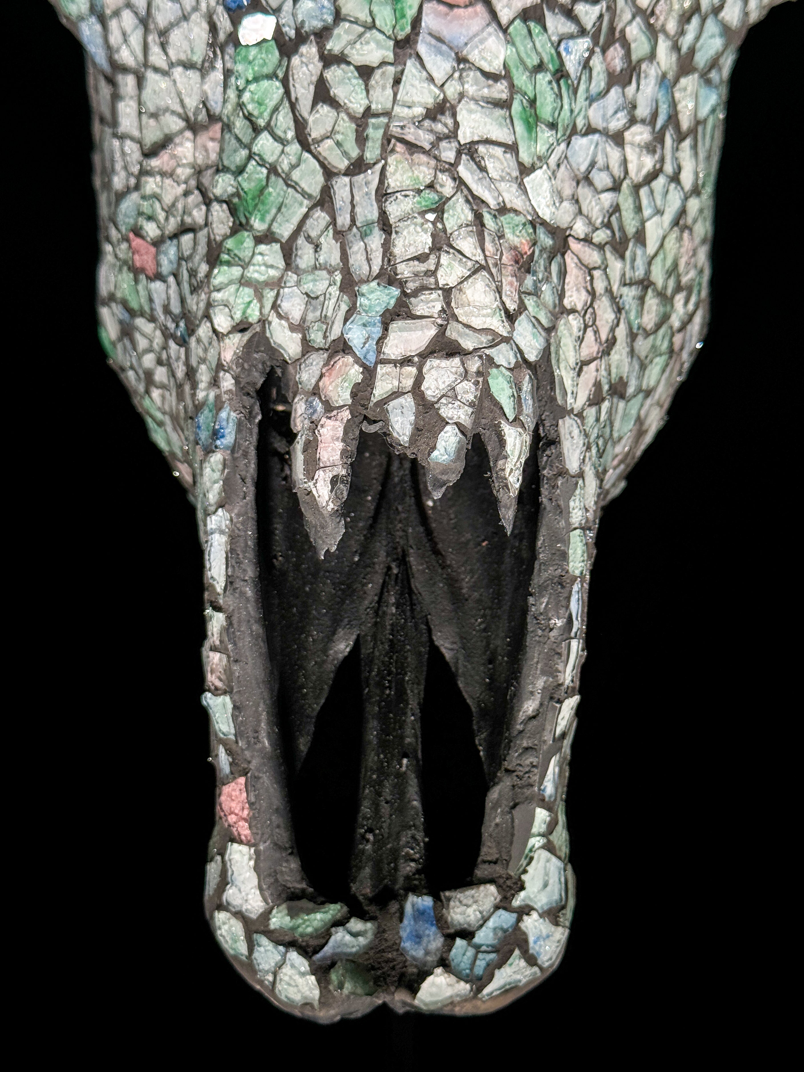 Pastel Green Mosaic Cow Skull | Taxidermy Wall Art for Modern Boho or Western Decor