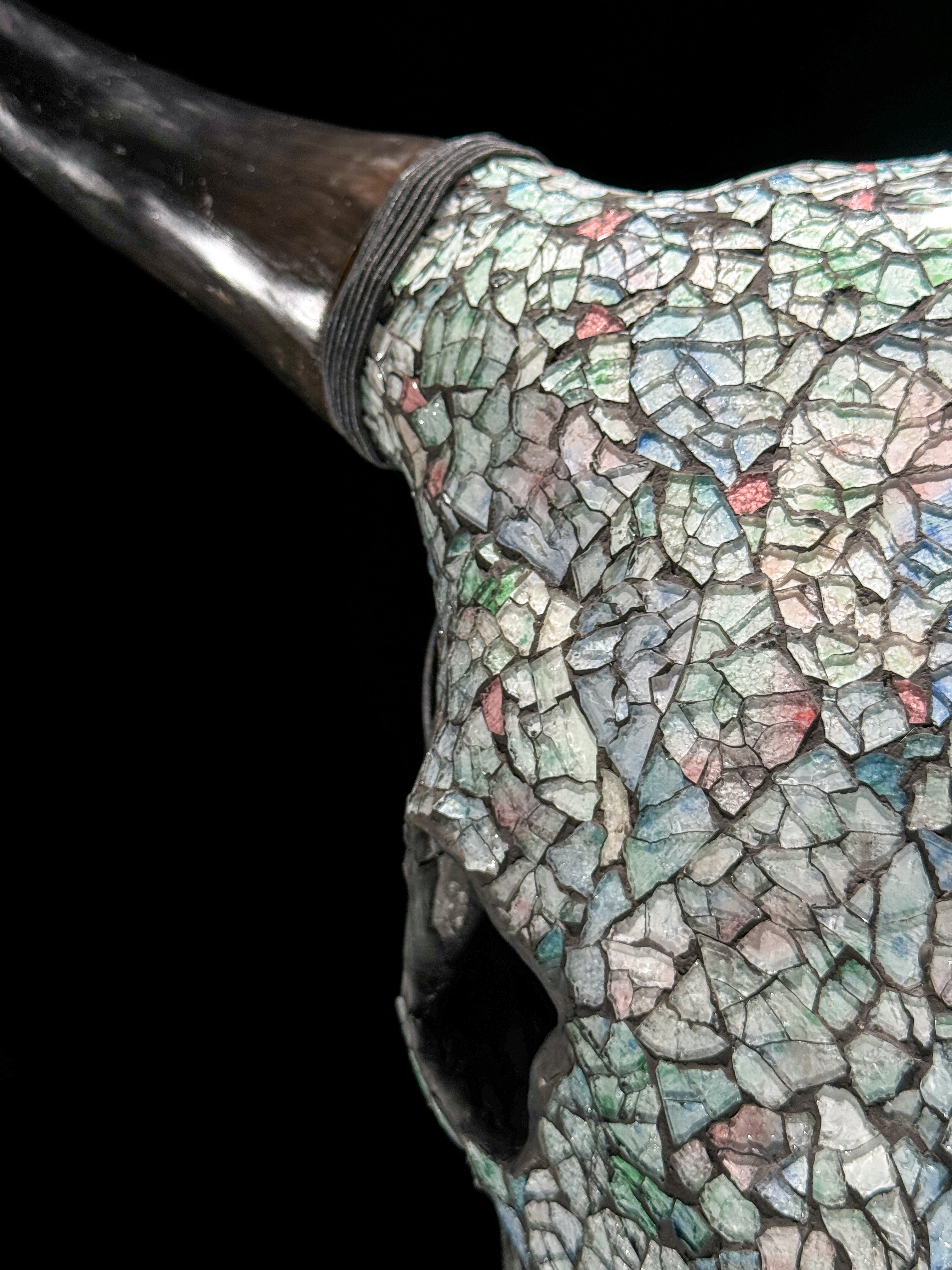 Pastel Green Mosaic Cow Skull | Taxidermy Wall Art for Modern Boho or Western Decor