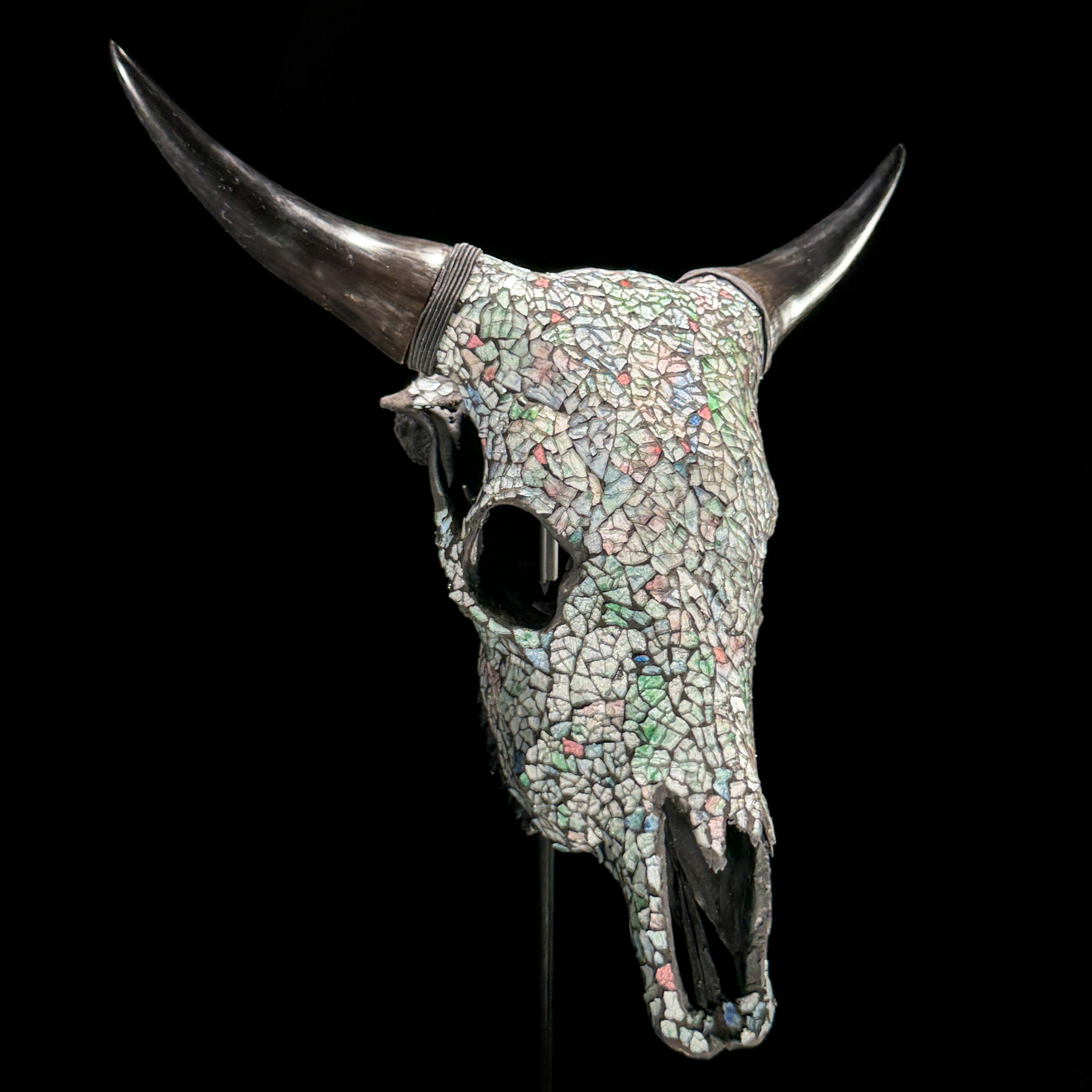 Pastel Green Mosaic Cow Skull | Taxidermy Wall Art for Modern Boho or Western Decor