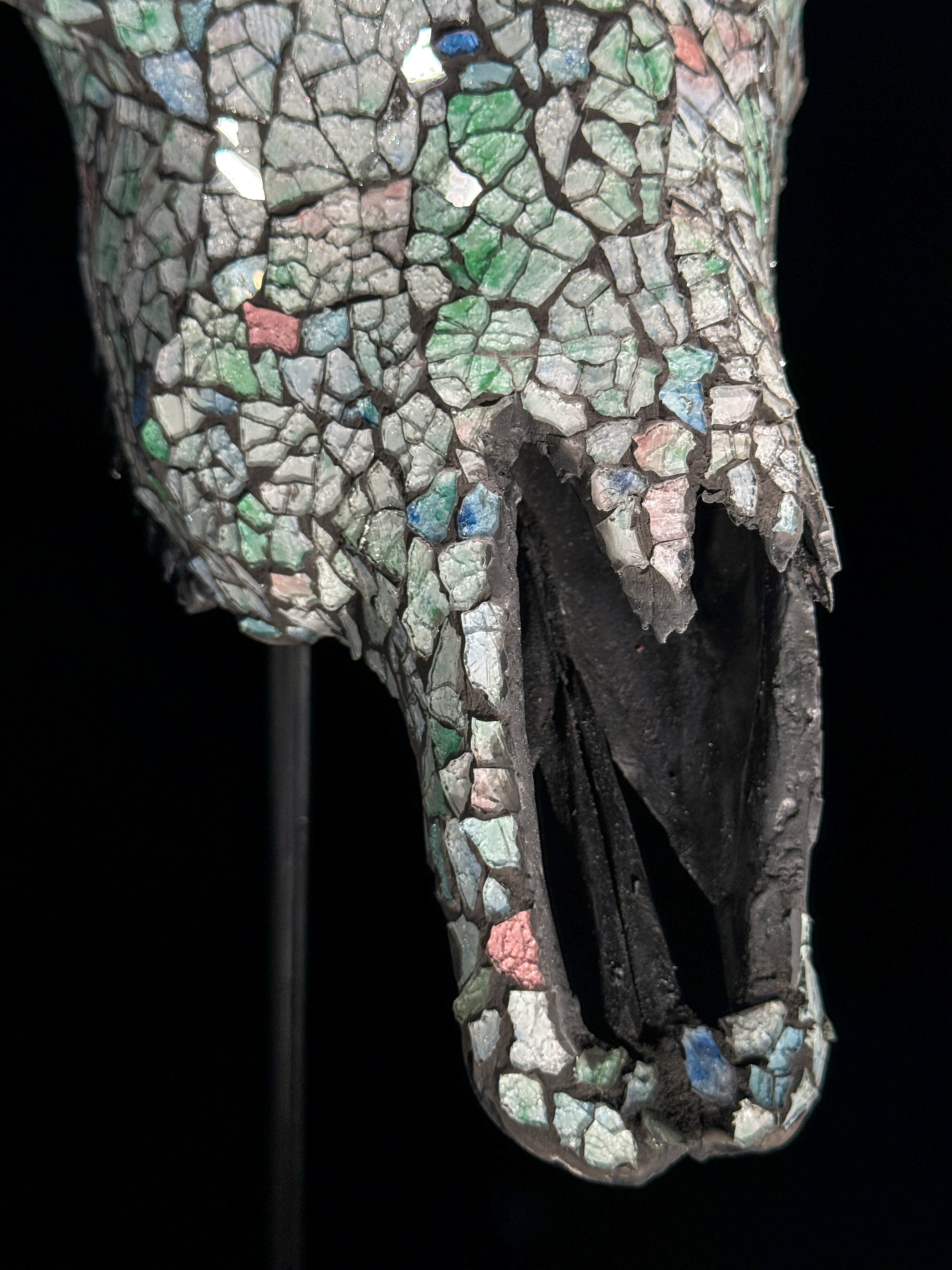 Pastel Green Mosaic Cow Skull | Taxidermy Wall Art for Modern Boho or Western Decor