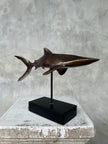 Great White Shart Brown Bronze on a Stand