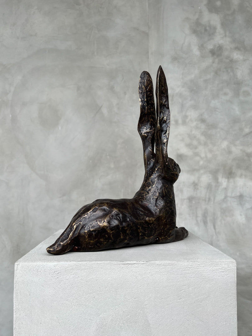 Hare Sculpture Patinated Bronze