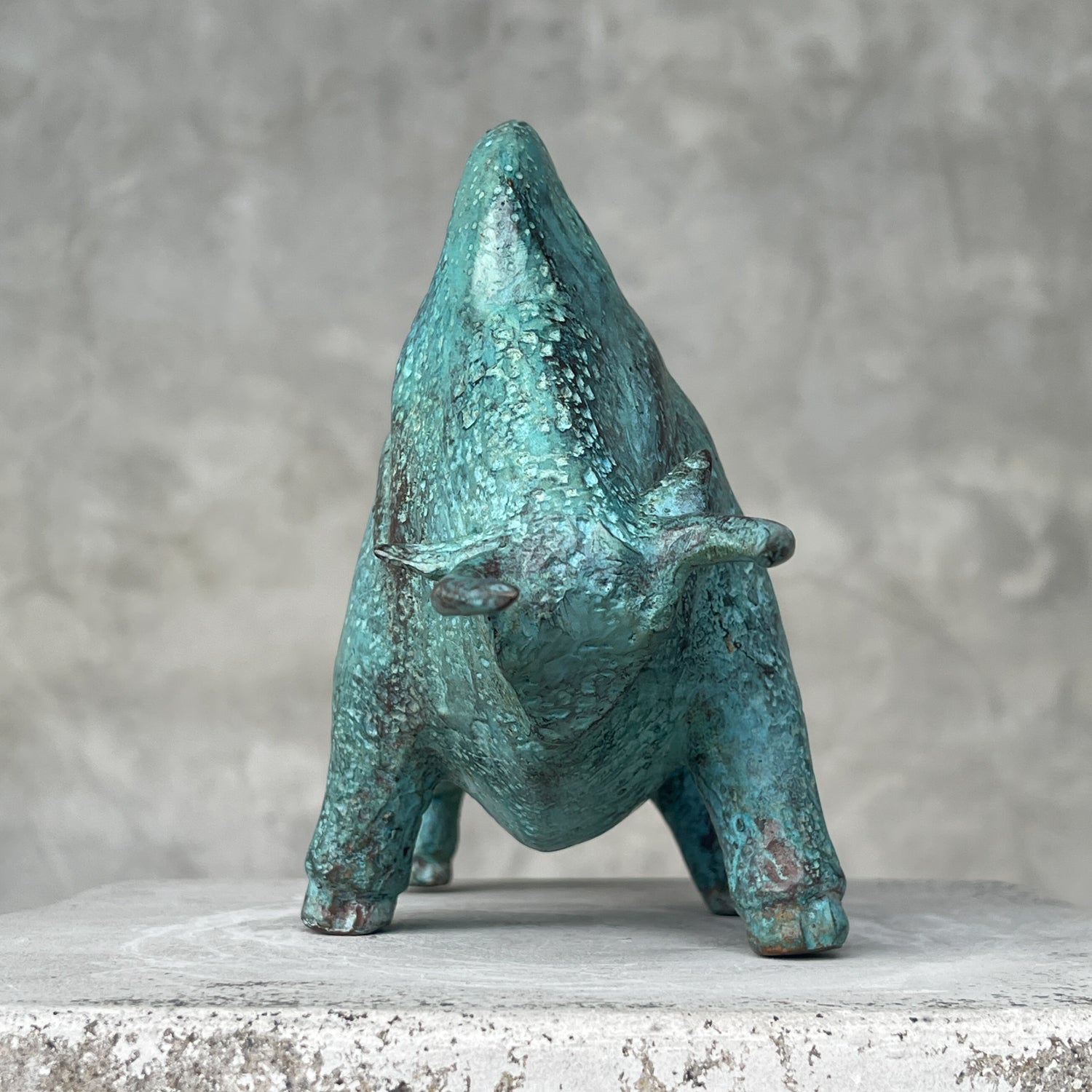 Heavy Bronze Bison Striking Green Patina