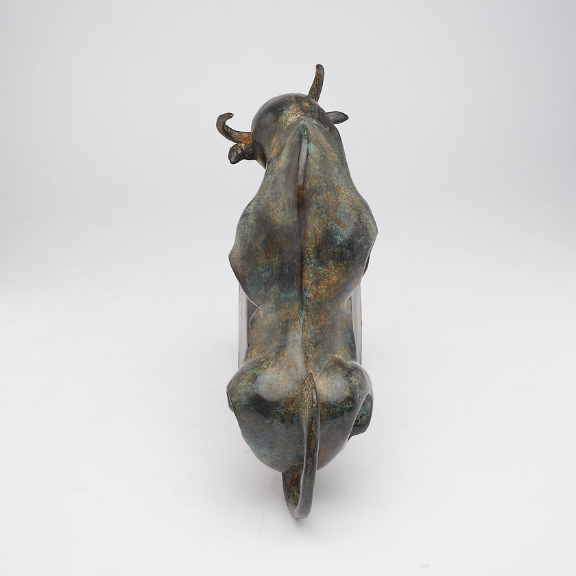 Cubist Bull Dark Rusty Patinated on a Base Large