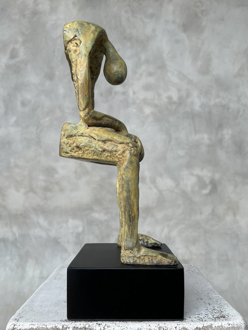 Abstract Man Contemplative Sculpture Patinated Bronze on a Base - M