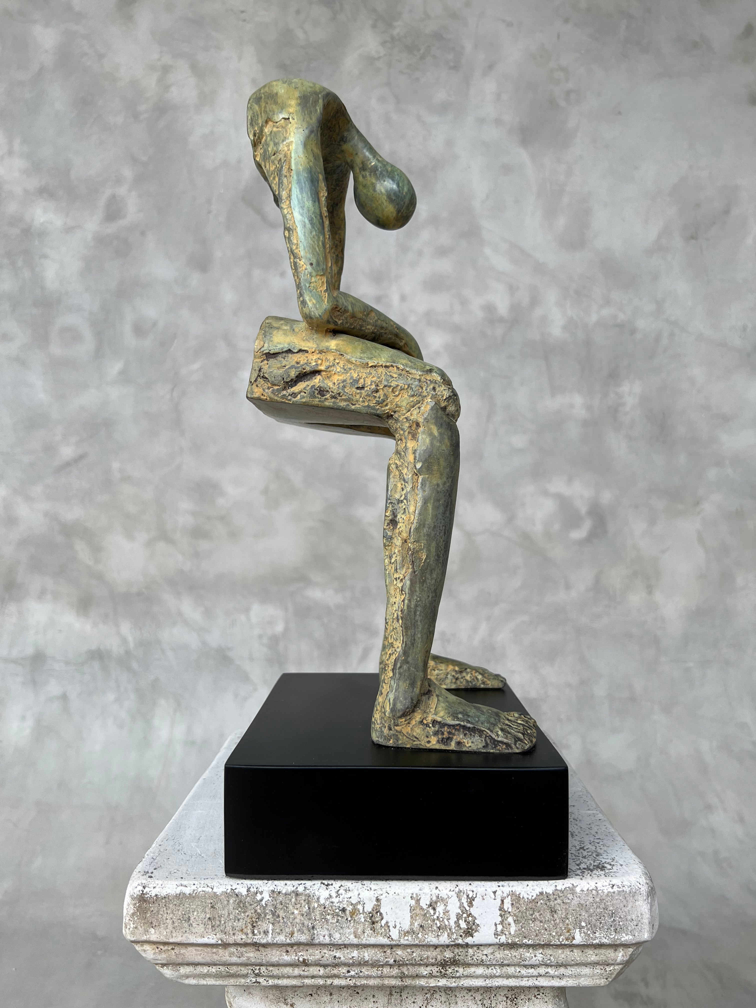 Abstract Man Contemplative Sculpture Patinated Bronze - Large