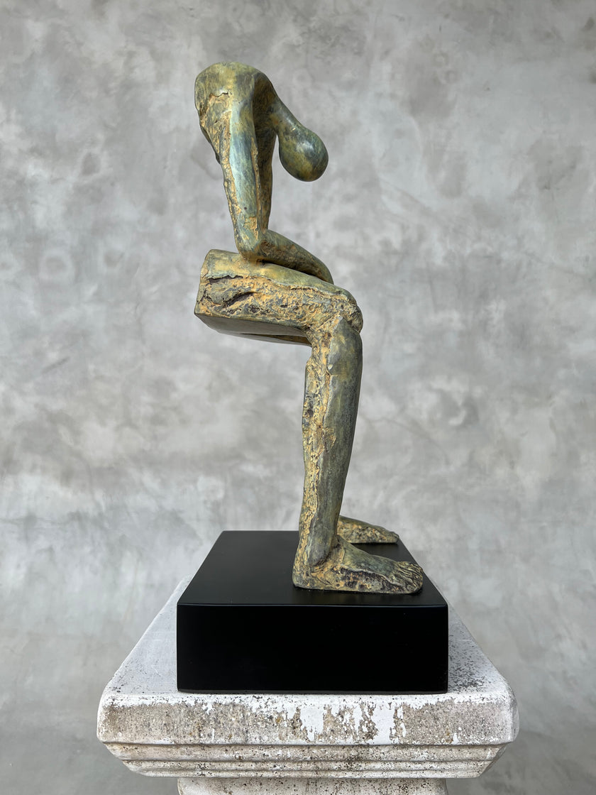 Abstract Man Contemplative Sculpture Patinated Bronze - Large